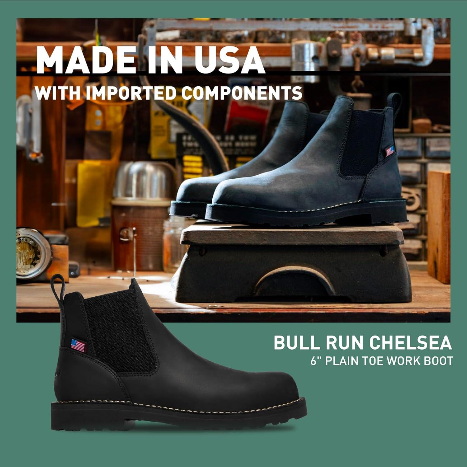 imageDanner 6 Bull Run Chelsea Work Boots for Men Oiled FullGrain Leather Upper with Mesh Lining 3Density Cushion Footbed and Non Slip Wedge OutsoleBlack