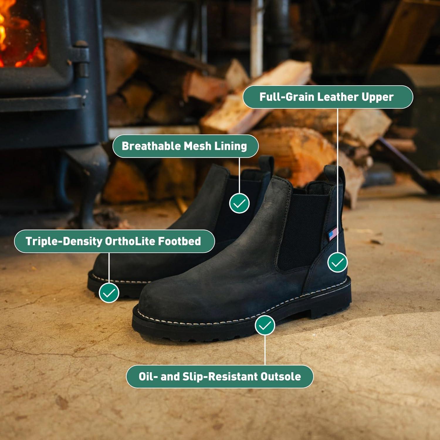 imageDanner 6 Bull Run Chelsea Work Boots for Men Oiled FullGrain Leather Upper with Mesh Lining 3Density Cushion Footbed and Non Slip Wedge OutsoleBlack