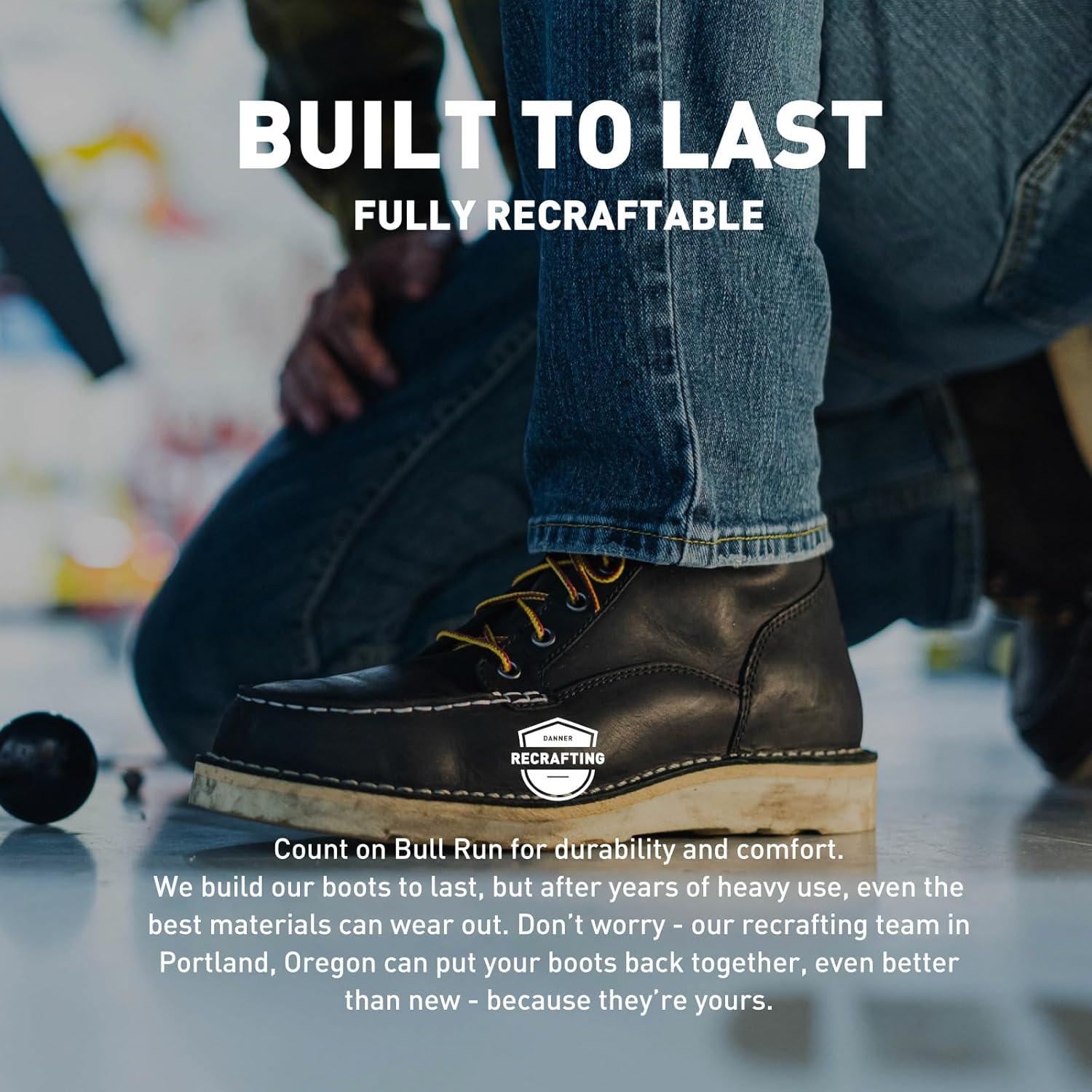 imageDanner 6 Bull Run Moc Toe Work Boots for Men Oiled FullGrain Leather Upper with Non Slip Wedge Outsole and 3Density Cushion Footbed EH ResistantBlackblack