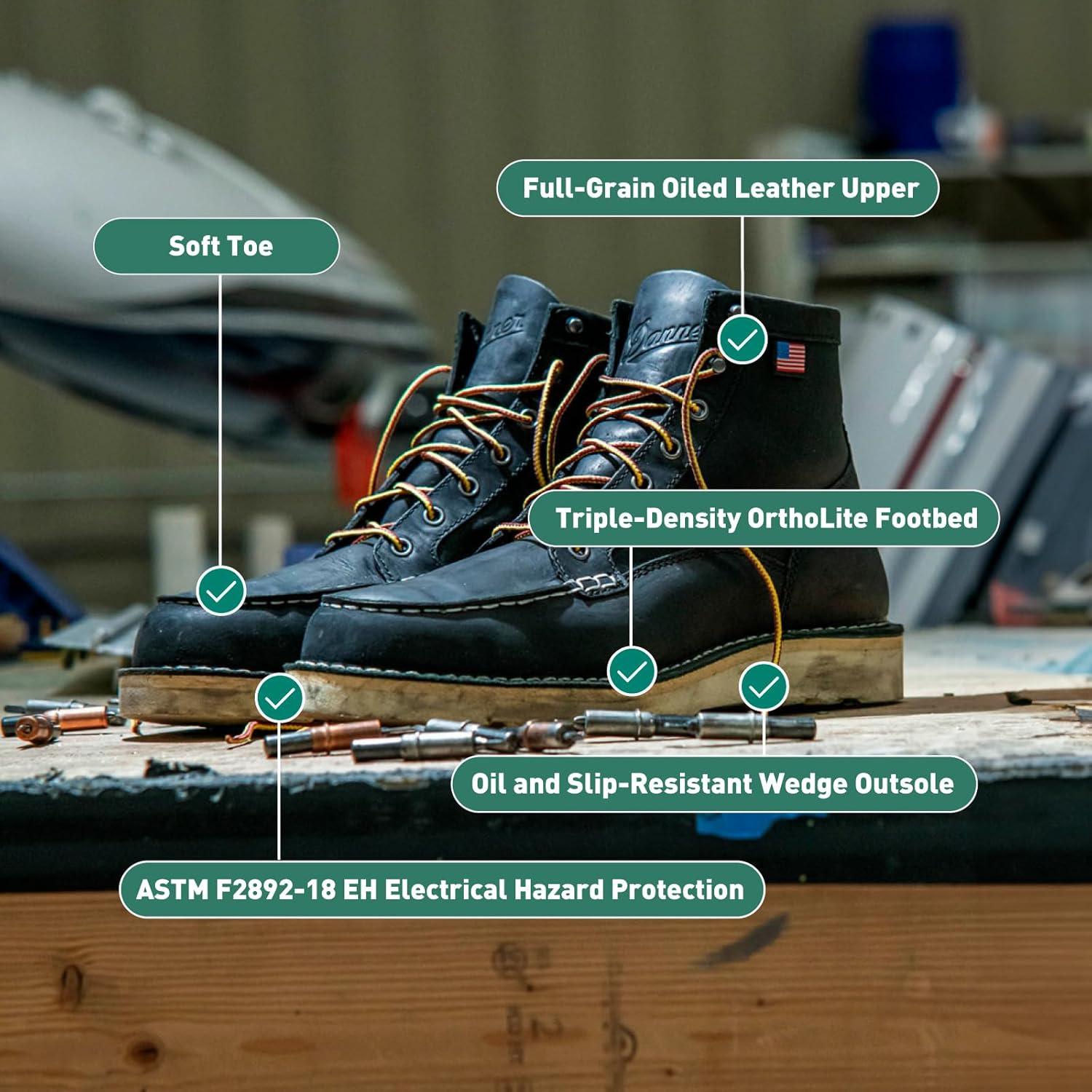 imageDanner 6 Bull Run Moc Toe Work Boots for Men Oiled FullGrain Leather Upper with Non Slip Wedge Outsole and 3Density Cushion Footbed EH ResistantBrown