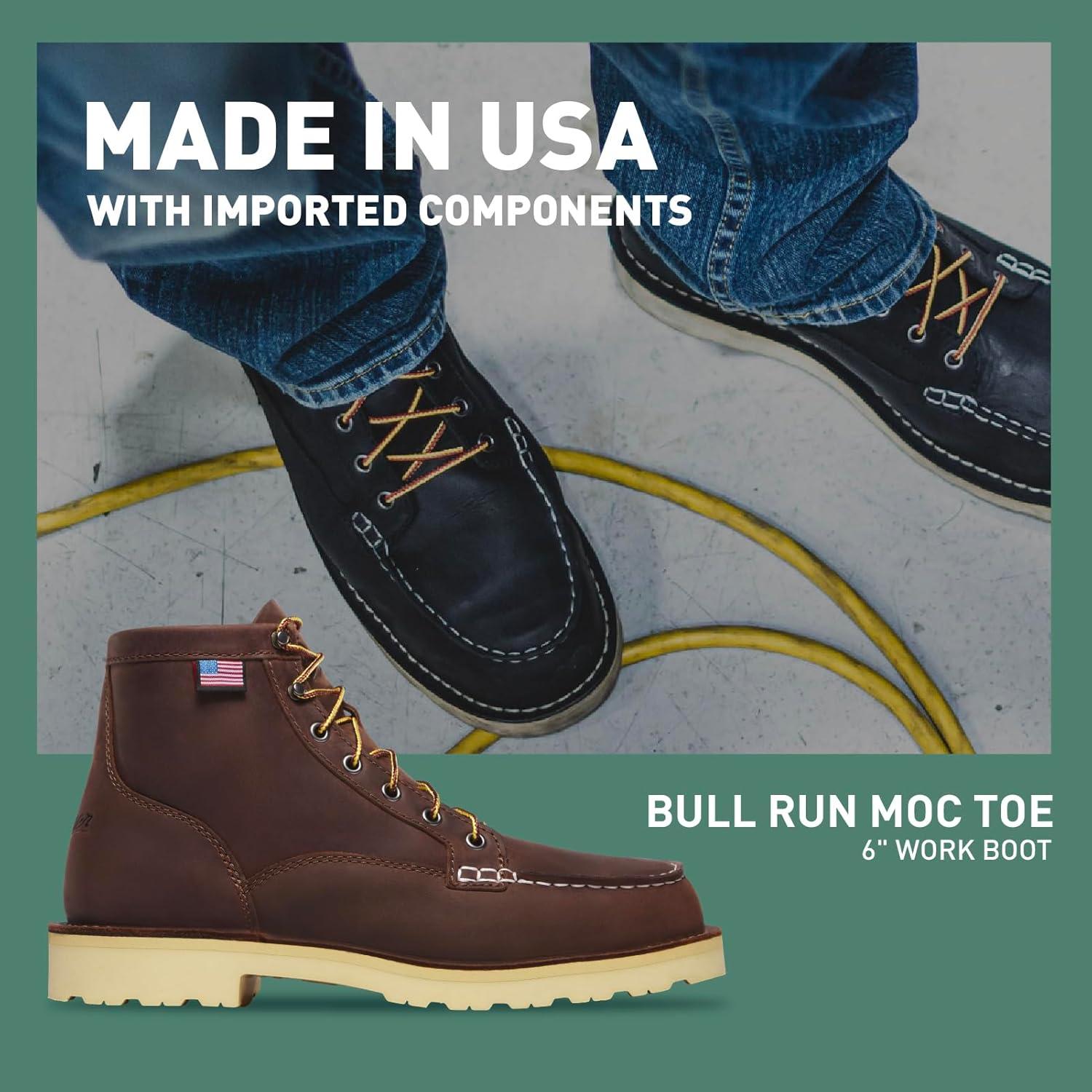 imageDanner 6 Bull Run Moc Toe Work Boots for Men Oiled FullGrain Leather Upper with Non Slip Wedge Outsole and 3Density Cushion Footbed EH ResistantBrown Heel