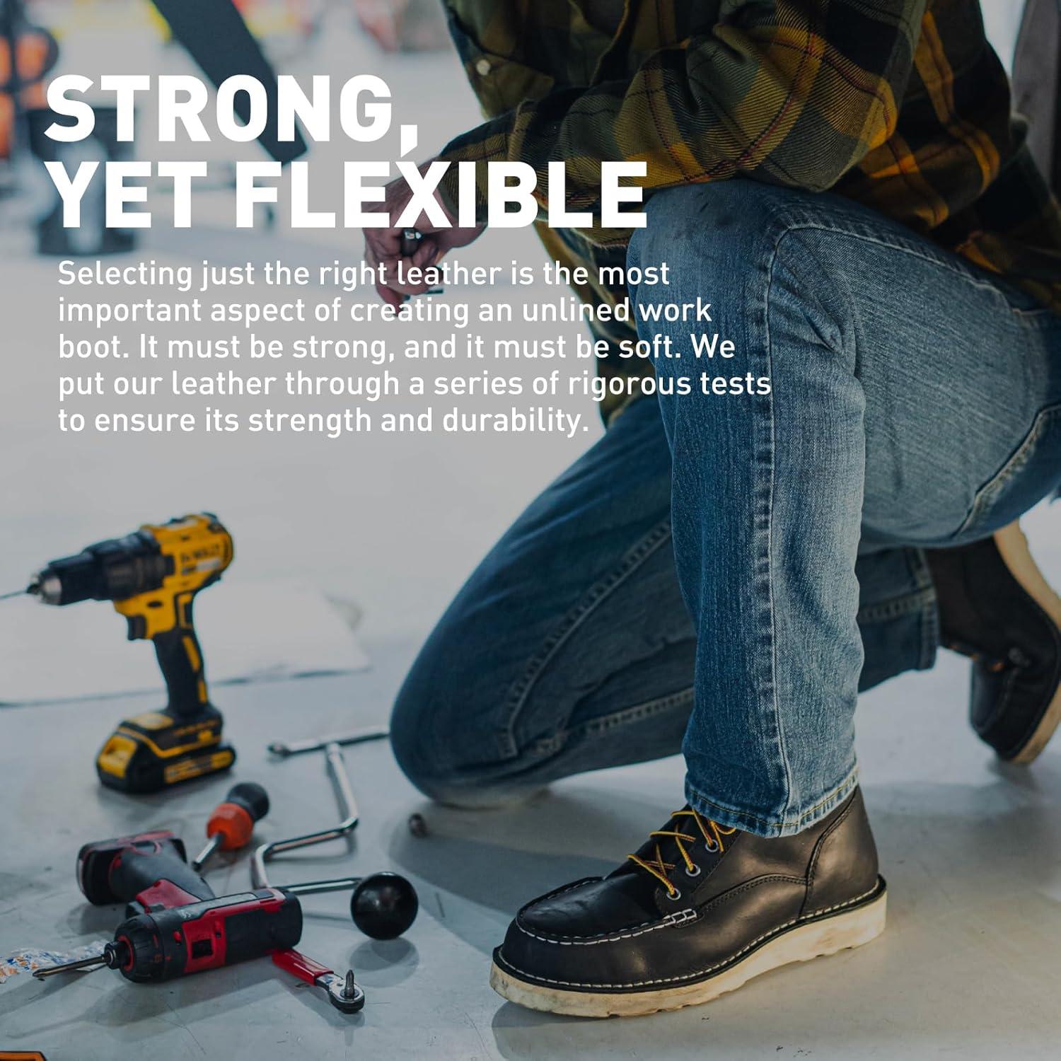 imageDanner 6 Bull Run Moc Toe Work Boots for Men Oiled FullGrain Leather Upper with Non Slip Wedge Outsole and 3Density Cushion Footbed EH ResistantBrown Heel