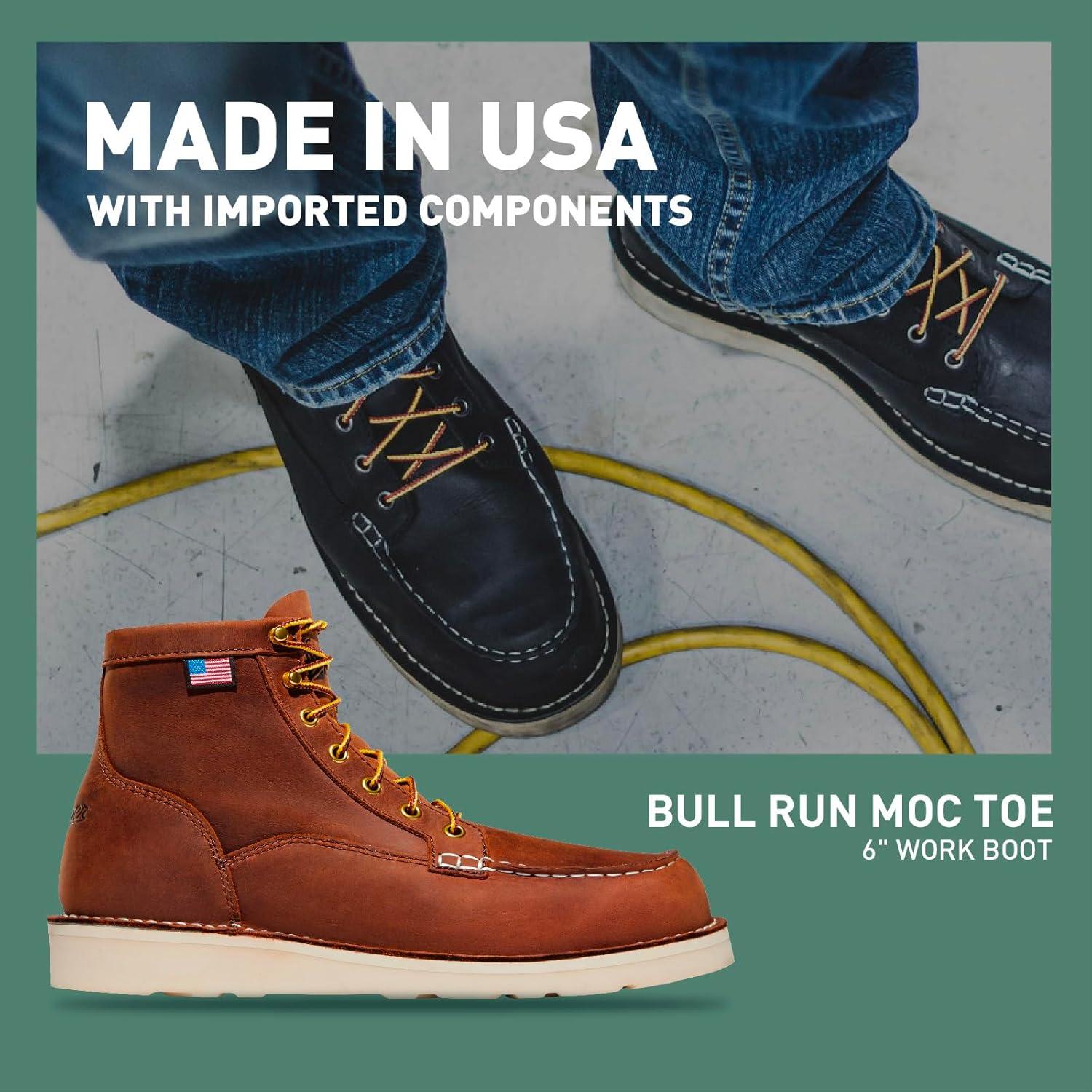 imageDanner 6 Bull Run Moc Toe Work Boots for Men Oiled FullGrain Leather Upper with Non Slip Wedge Outsole and 3Density Cushion Footbed EH ResistantTobacco