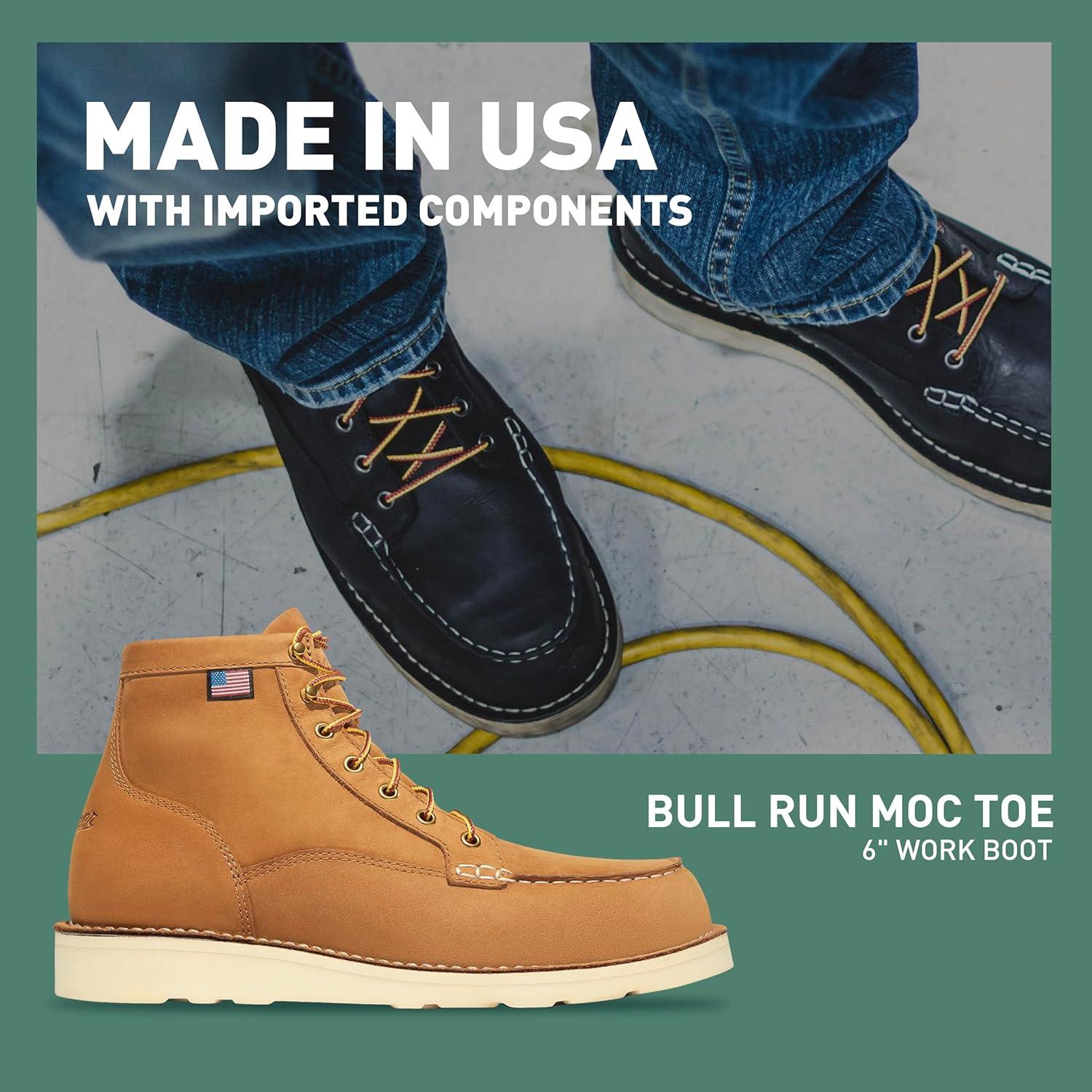 imageDanner 6 Bull Run Moc Toe Work Boots for Men Oiled FullGrain Leather Upper with Non Slip Wedge Outsole and 3Density Cushion Footbed EH ResistantWheat