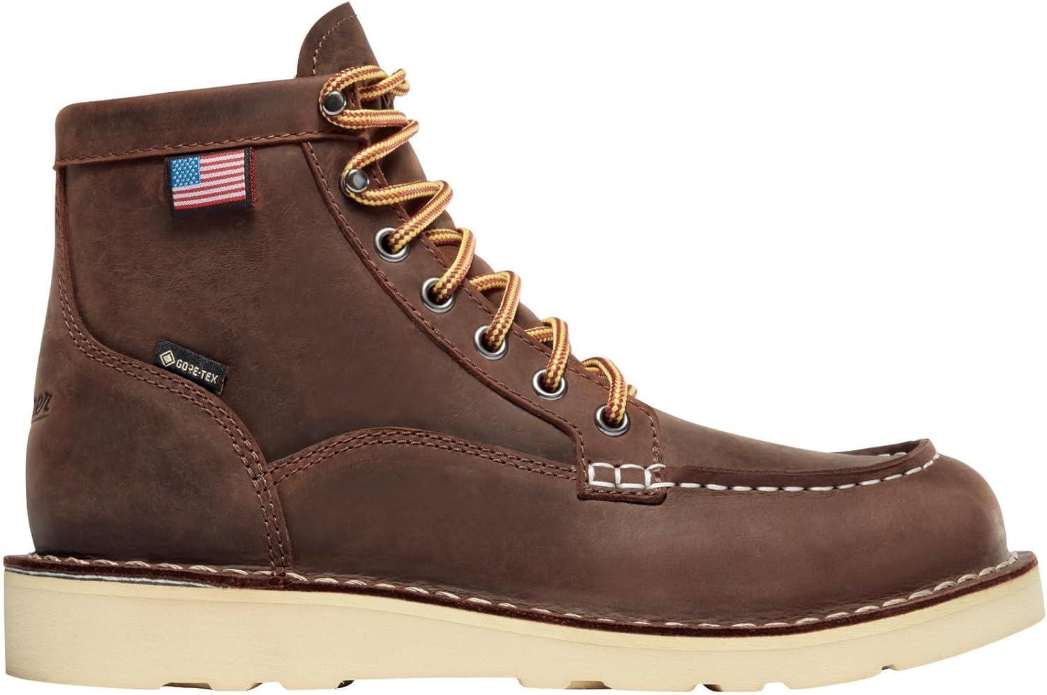 imageDanner 6 Bull Run Moc Toe Work Boots for Women Durable FullGrain Leather with Non Slip Wedge Outsole and 3Density Cushion Footbed EH ResistantBrown Goretex