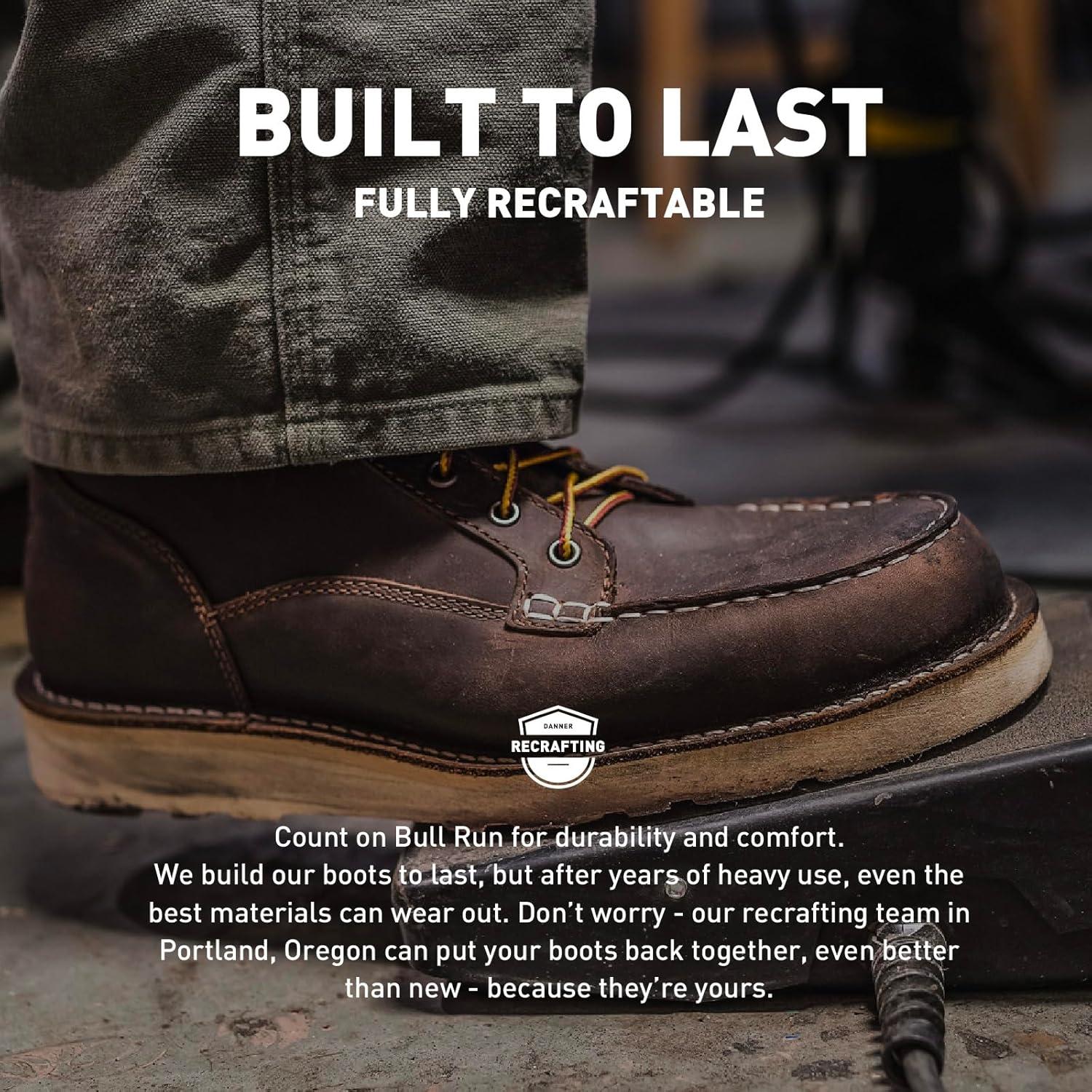 imageDanner 6 Bull Run Steel Toe Work Boots for Men Oiled FullGrain Leather with Non Slip Wedge Outsole and 3Density Cushion Footbed EH ResistantBlack