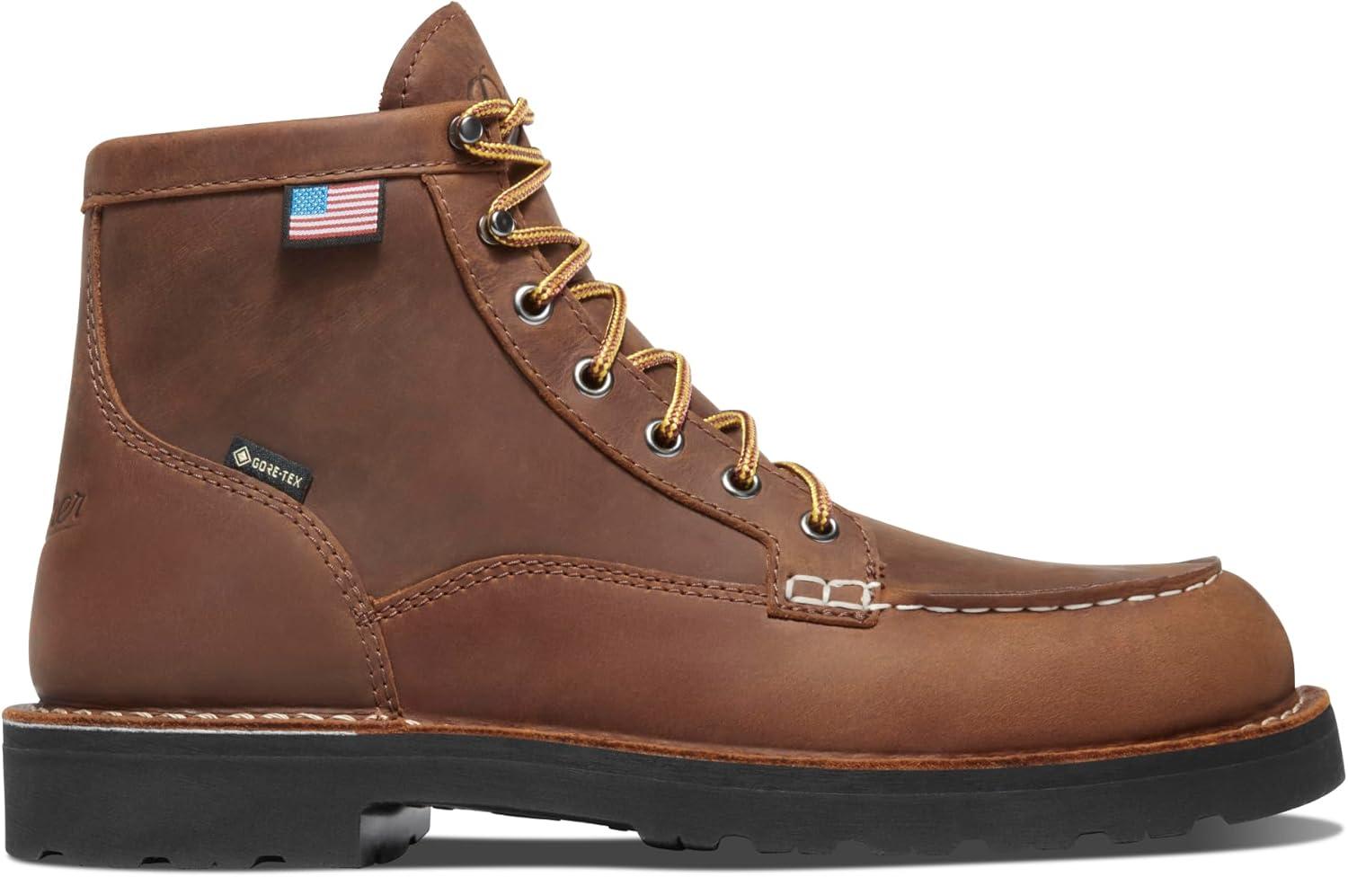 imageDanner 6 Bull Run Steel Toe Work Boots for Men Oiled FullGrain Leather with Non Slip Wedge Outsole and 3Density Cushion Footbed EH ResistantTobacco Goretex