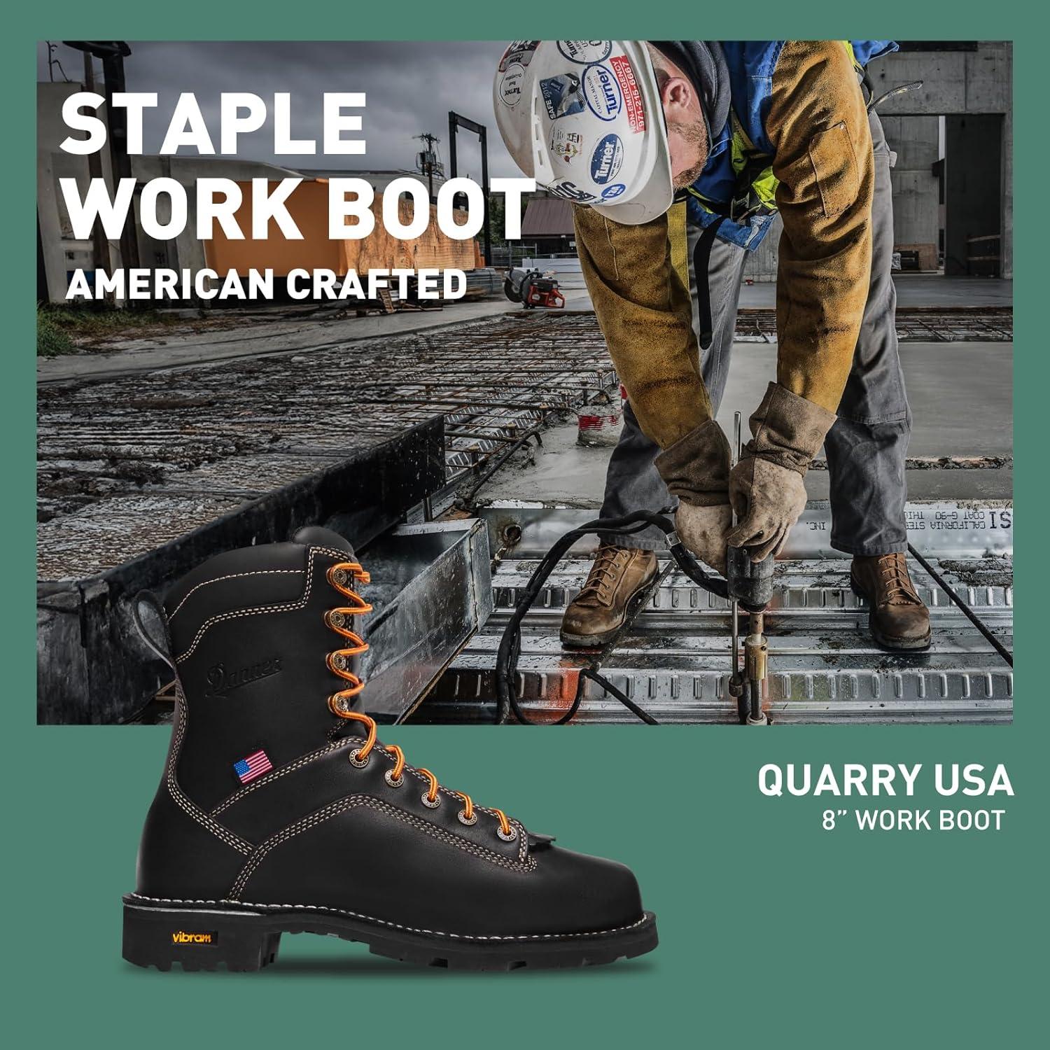 imageDanner 8 Quarry USA Waterproof Work Boots for Men FullGrain Leather with GoreTex 3Density Cushion Footbed ampamp Traction Heel Outsole EH ResistantBlack