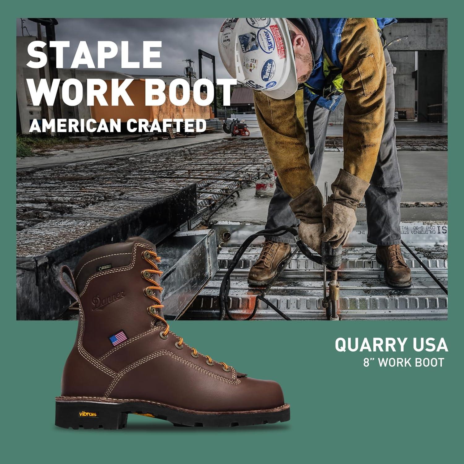 imageDanner 8 Quarry USA Waterproof Work Boots for Men FullGrain Leather with GoreTex 3Density Cushion Footbed ampamp Traction Heel Outsole EH ResistantBrown