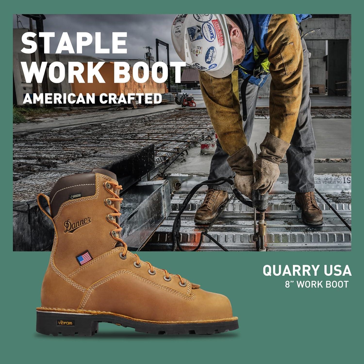 imageDanner 8 Quarry USA Waterproof Work Boots for Men FullGrain Leather with GoreTex 3Density Cushion Footbed ampamp Traction Heel Outsole EH ResistantDistressed Brown