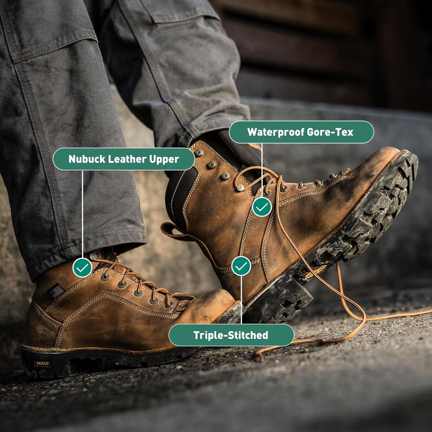 imageDanner 8 Quarry USA Waterproof Work Boots for Men FullGrain Leather with GoreTex 3Density Cushion Footbed ampamp Traction Heel Outsole EH ResistantDistressed Brown