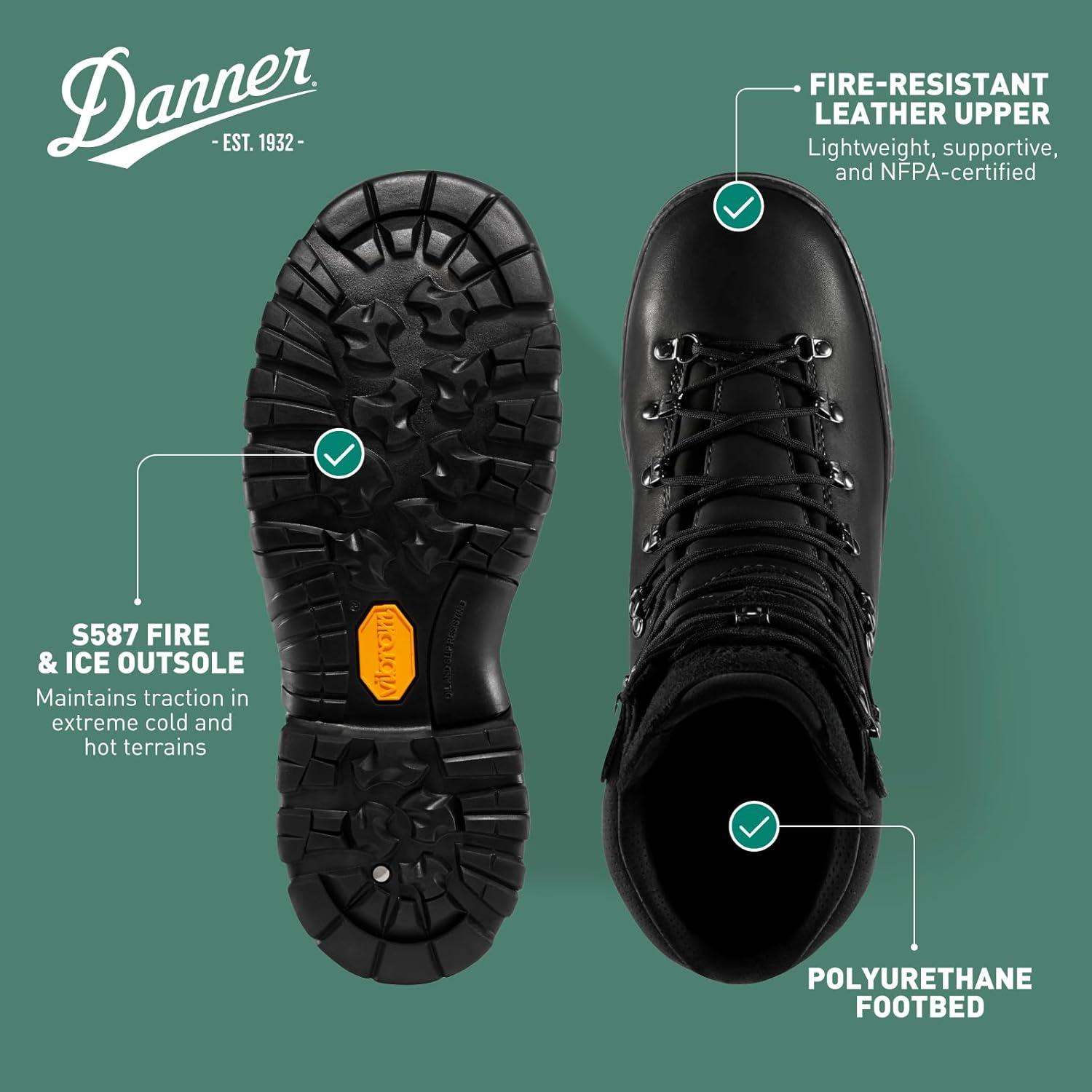 imageDanner 8quot Wildland Tactical Firefighter Boots for Men ampamp Women FireResistant Leather EHRated with Oil and SlipResistant Outsole Made in USABlack Smooth Out