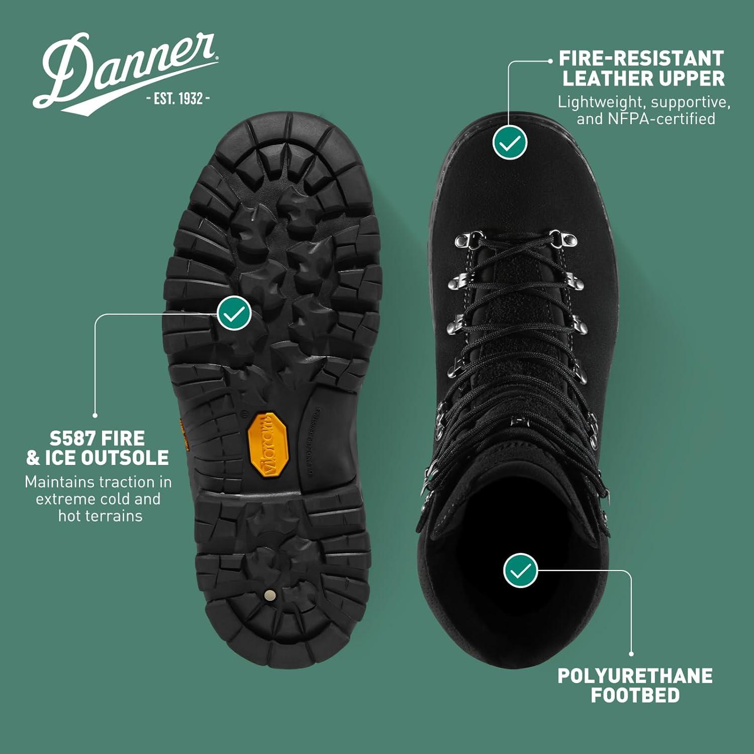 imageDanner 8quot Wildland Tactical Firefighter Boots for Men ampamp Women FireResistant Leather EHRated with Oil and SlipResistant Outsole Made in USABlack