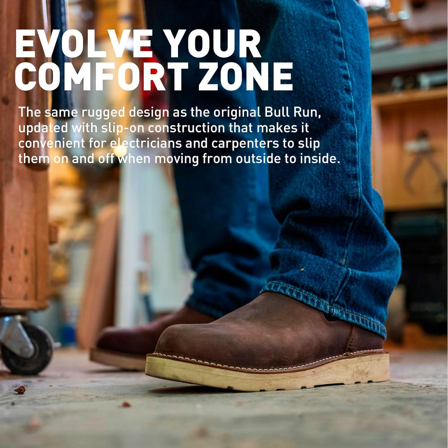 imageDanner Bull Run 6quot Chelsea Steel Toe Work Boots for Men FullGrain Leather with Oil and SlipResistant Wedge Outsole EH Resistant and Made in USABrown