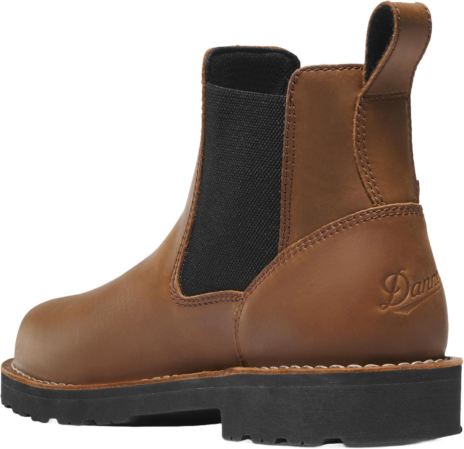 imageDanner Bull Run 6quot Chelsea Steel Toe Work Boots for Men FullGrain Leather with Oil and SlipResistant Wedge Outsole EH Resistant and Made in USATobacco