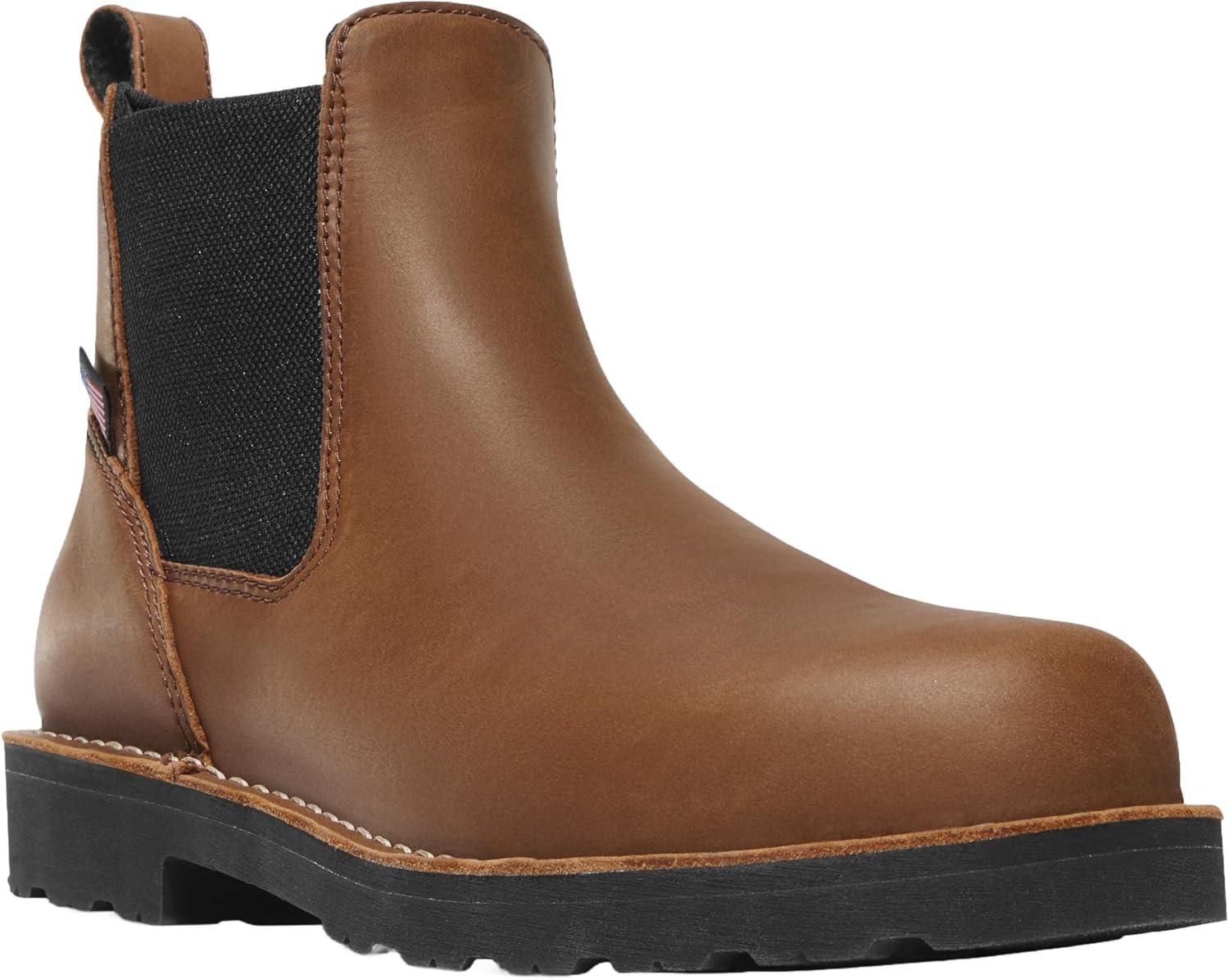imageDanner Bull Run 6quot Chelsea Steel Toe Work Boots for Men FullGrain Leather with Oil and SlipResistant Wedge Outsole EH Resistant and Made in USATobacco