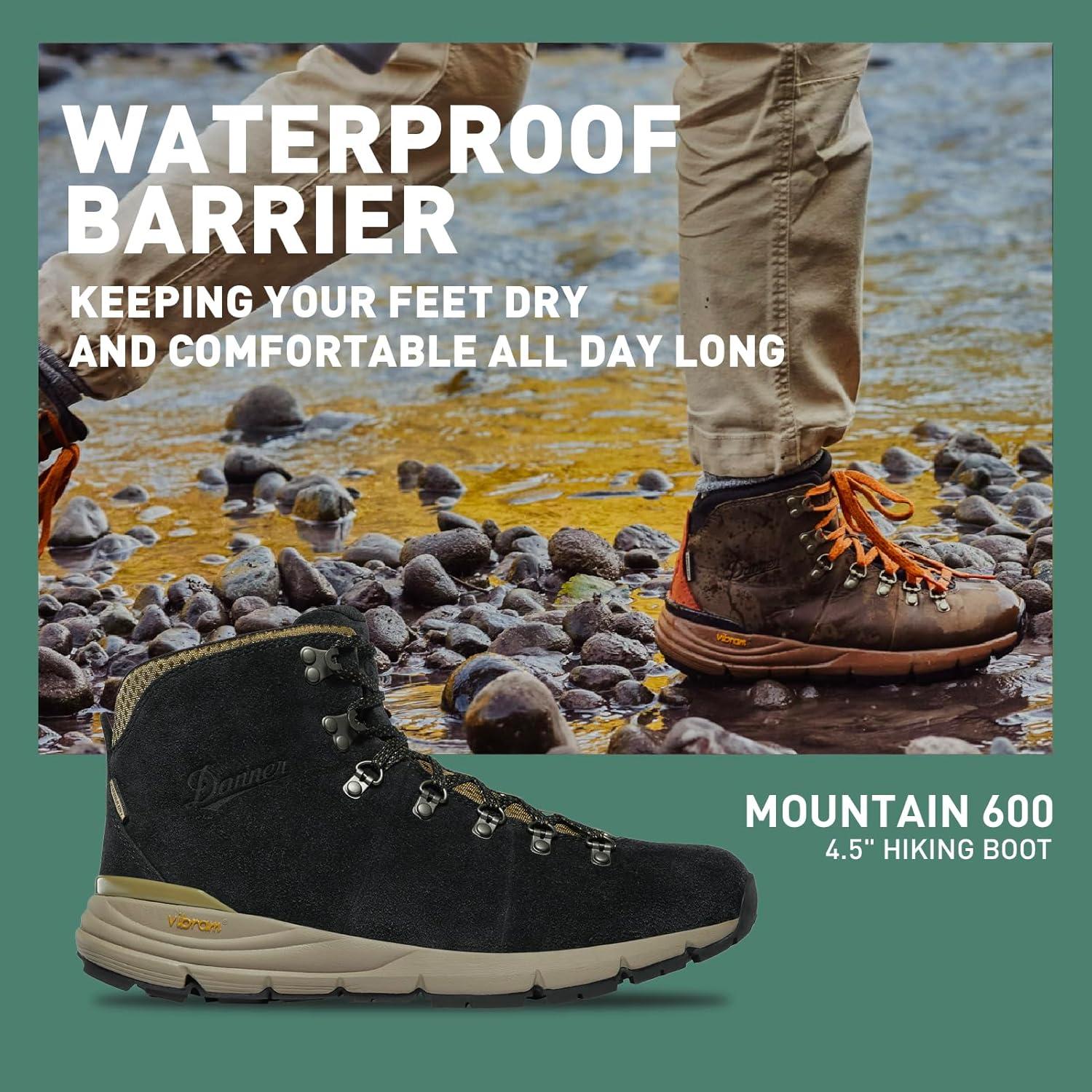imageDanner Mountain 600 Waterproof Hiking Boots for Men Lightweight Durable Upper with Breathable Lining ShockAbsorbing Footbed ampamp Traction OutsoleBlackKhaki