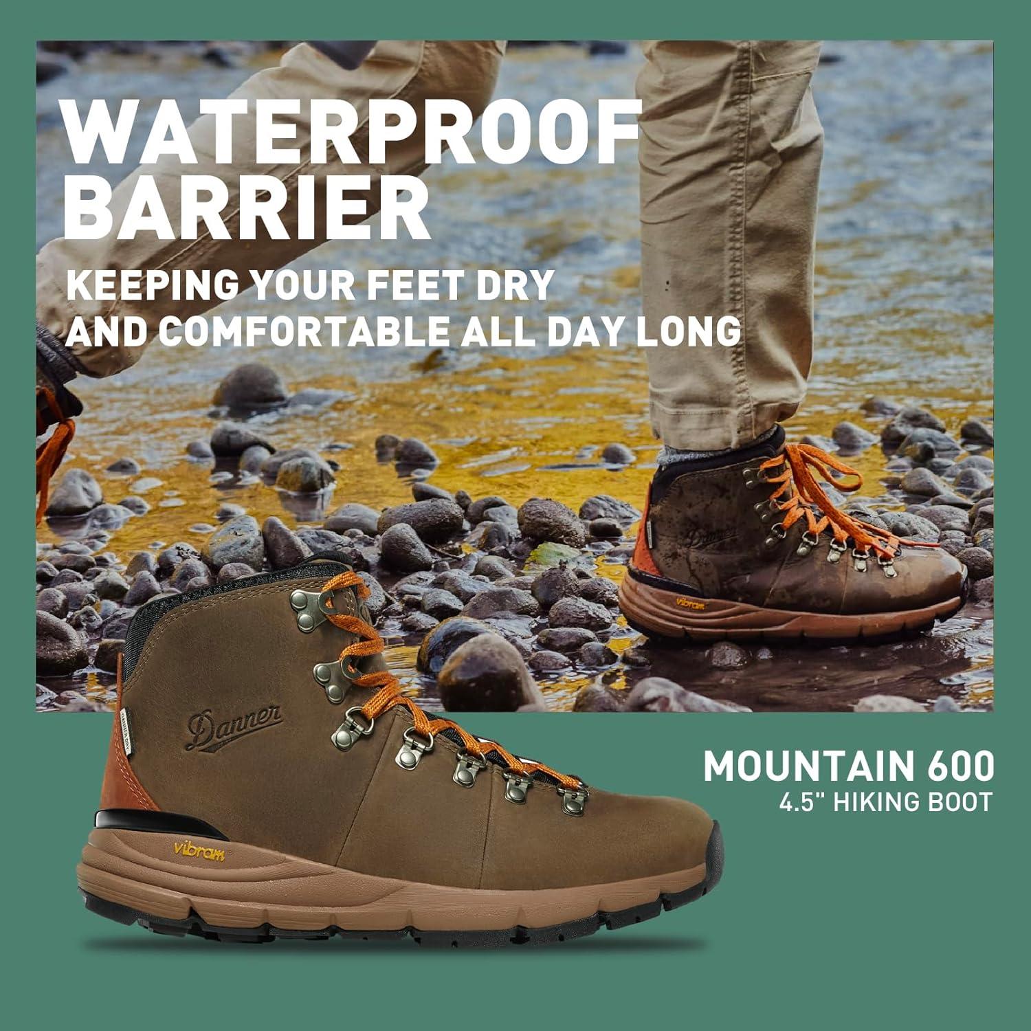 imageDanner Mountain 600 Waterproof Hiking Boots for Men Lightweight Durable Upper with Breathable Lining ShockAbsorbing Footbed ampamp Traction OutsoleChocolate ChipGolden Oak