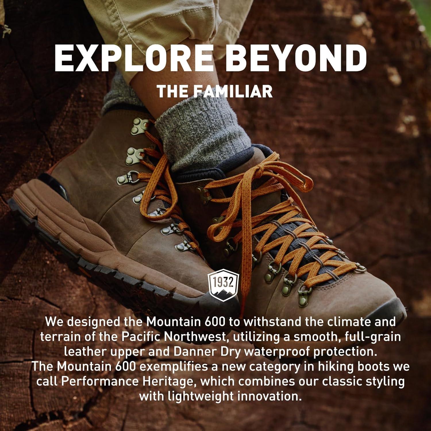 imageDanner Mountain 600 Waterproof Hiking Boots for Men Lightweight Durable Upper with Breathable Lining ShockAbsorbing Footbed ampamp Traction OutsoleChocolate ChipGolden Oak