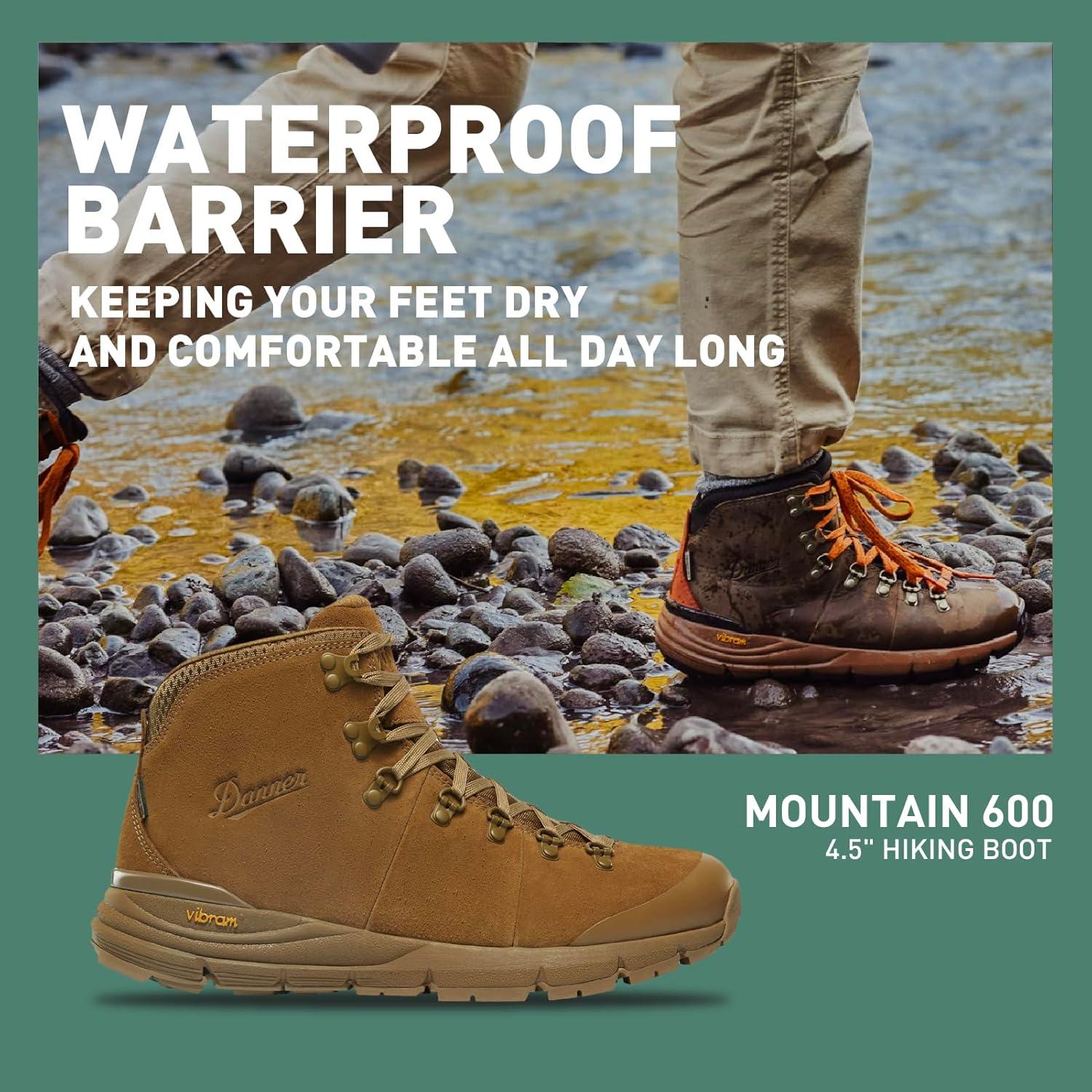 imageDanner Mountain 600 Waterproof Hiking Boots for Men Lightweight Durable Upper with Breathable Lining ShockAbsorbing Footbed ampamp Traction OutsoleCoyote