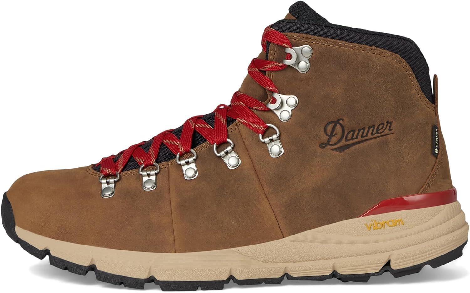 imageDanner Mountain 600 Waterproof Hiking Boots for Men Lightweight Durable Upper with Breathable Lining ShockAbsorbing Footbed ampamp Traction OutsoleGrizzly BrownRhodo Red New