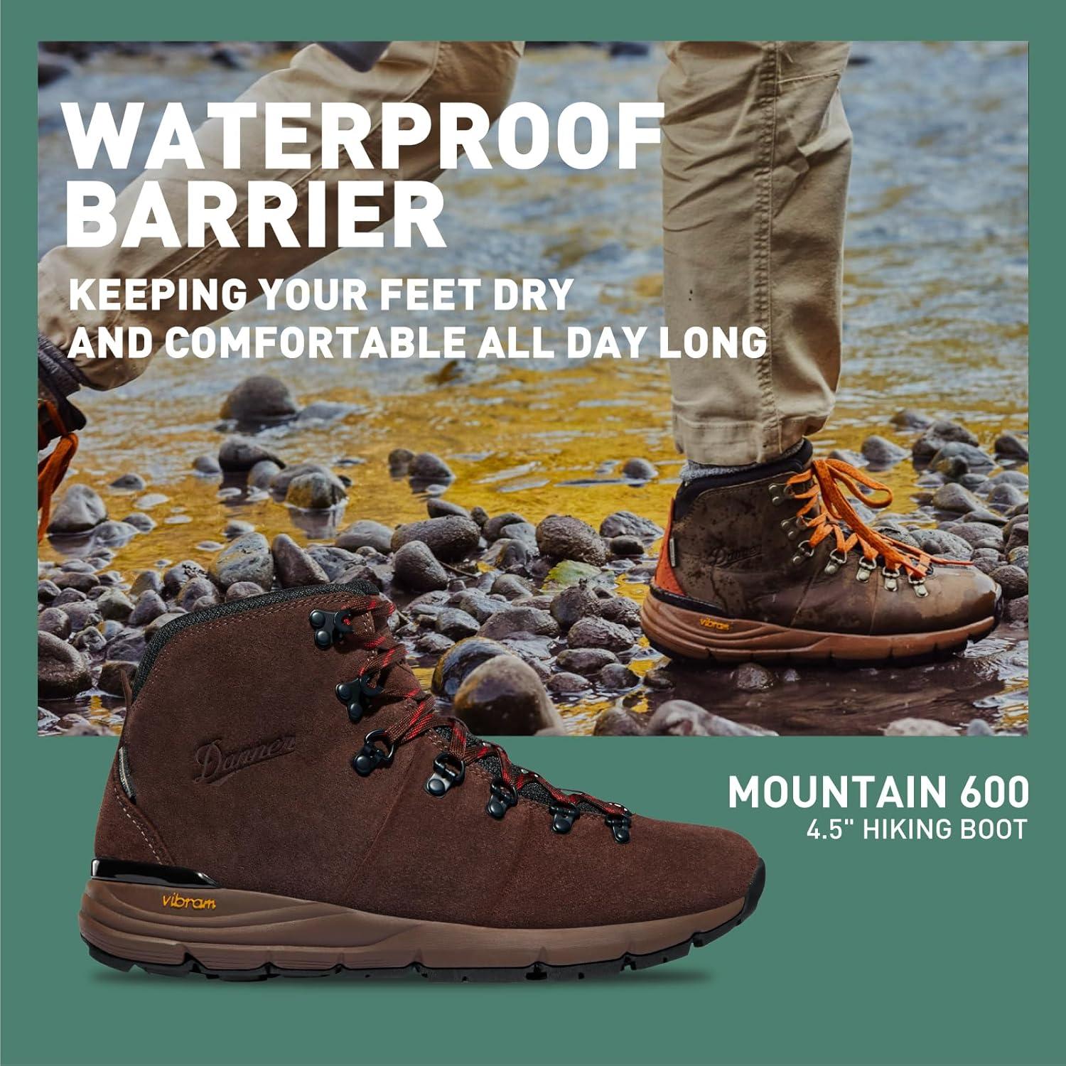 imageDanner Mountain 600 Waterproof Hiking Boots for Men Lightweight Durable Upper with Breathable Lining ShockAbsorbing Footbed ampamp Traction OutsoleJavaBossa Nova Suede