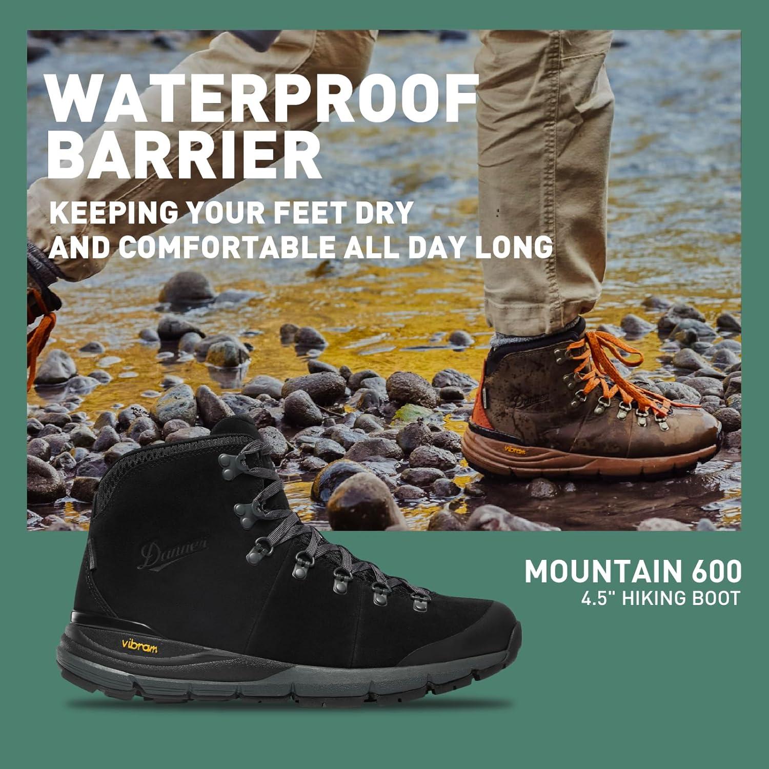 imageDanner Mountain 600 Waterproof Hiking Boots for Men Lightweight Durable Upper with Breathable Lining ShockAbsorbing Footbed ampamp Traction OutsoleJet BlackDark Shadow