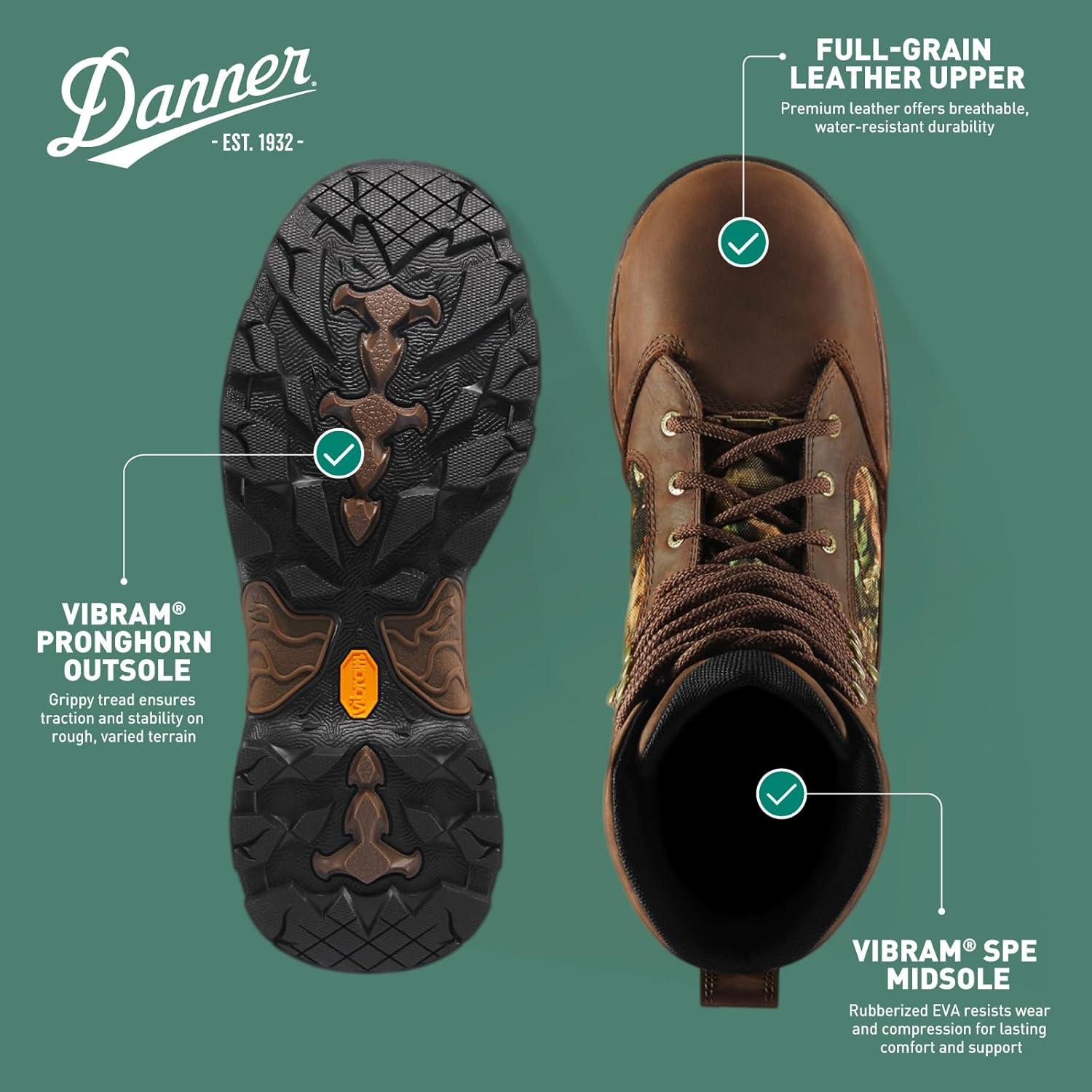 imageDanner Pronghorn 8quot 800G Mens Hunting Boots Leather Insulated GoreTex Waterproof LightweightMossy Oak Breakup Country