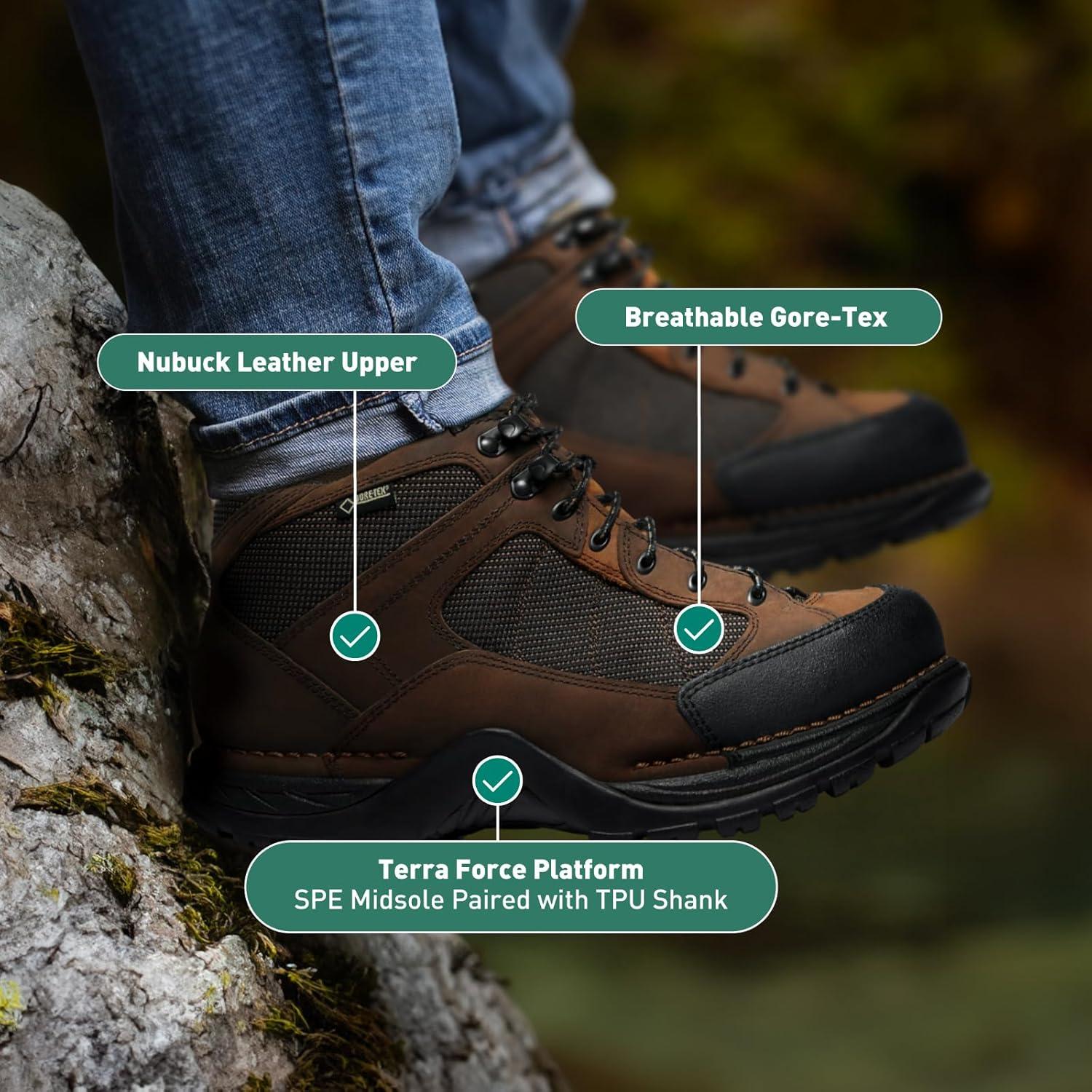 imageDanner Radical 452 55 Waterproof Hiking Boots for Men with Sanded Nubuck Leather ScuffProof Toe Cap Breathable GoreTex ampamp Traction OutsoleDark Brown