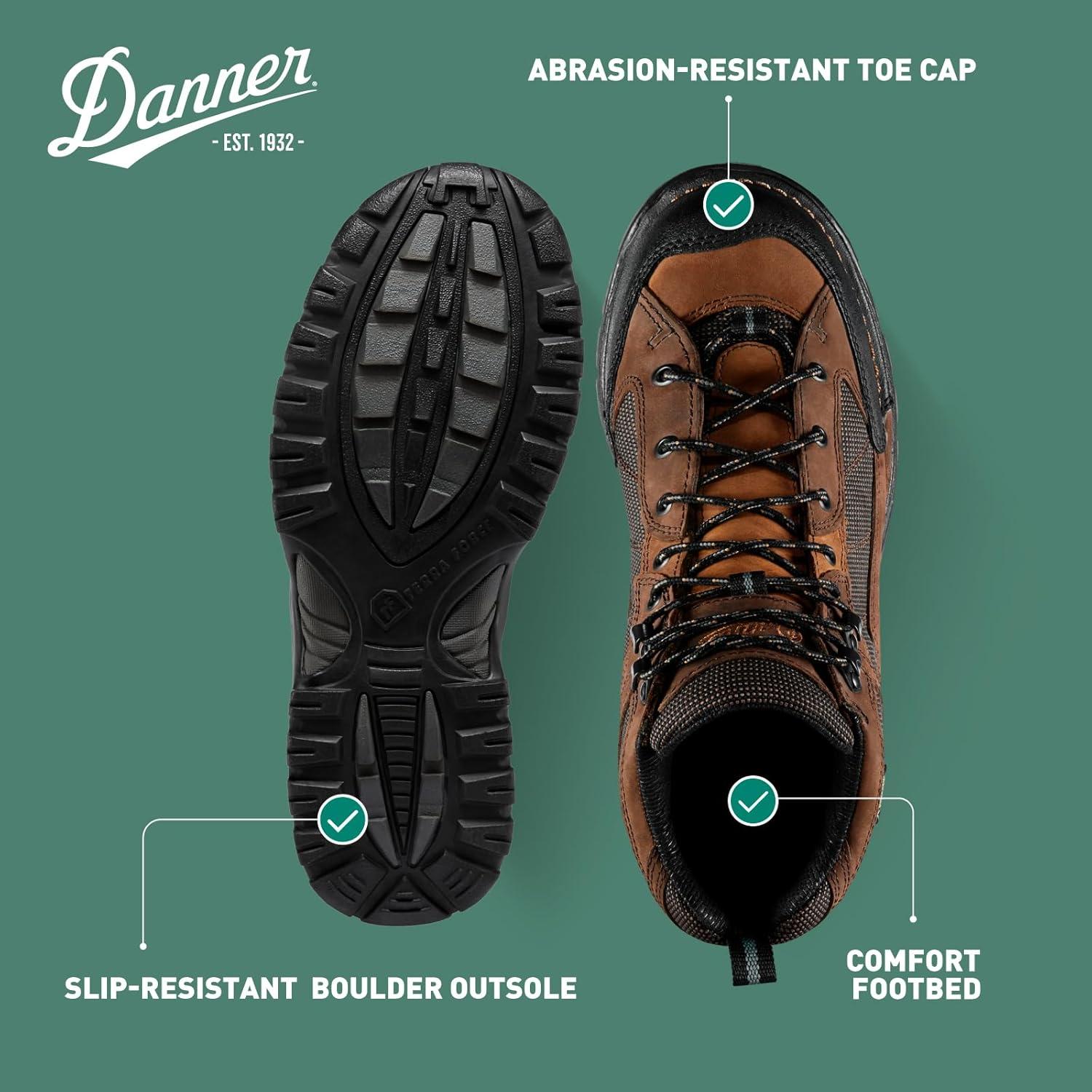 imageDanner Radical 452 55 Waterproof Hiking Boots for Men with Sanded Nubuck Leather ScuffProof Toe Cap Breathable GoreTex ampamp Traction OutsoleDark Brown