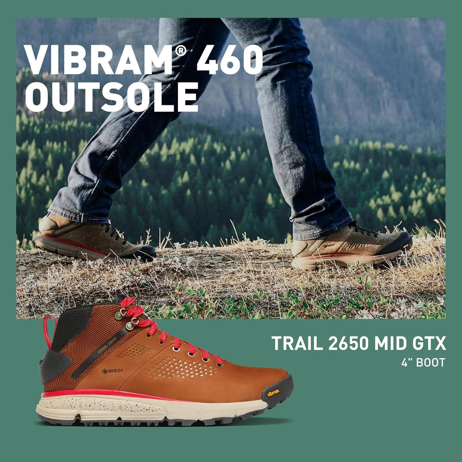 imageDanner Trail 2650 GoreTex Mid 4quot Waterproof Hiking Shoes for Men Suede and Textile Upper with Comfort Footbed EXO Heel System ampamp Traction OutsoleBrownRed Goretex