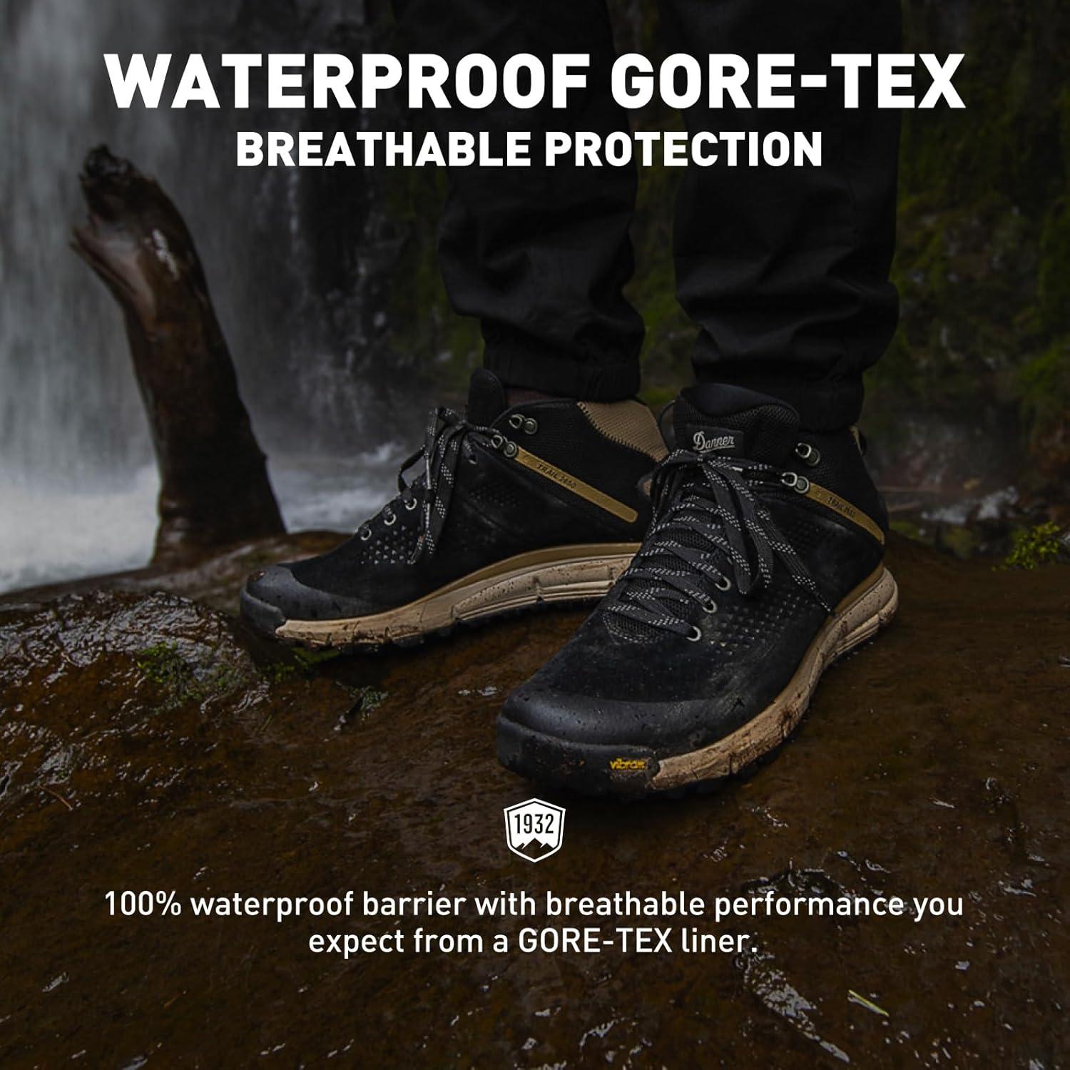 imageDanner Trail 2650 GoreTex Mid 4quot Waterproof Hiking Shoes for Men Suede and Textile Upper with Comfort Footbed EXO Heel System ampamp Traction OutsoleBlackKhaki