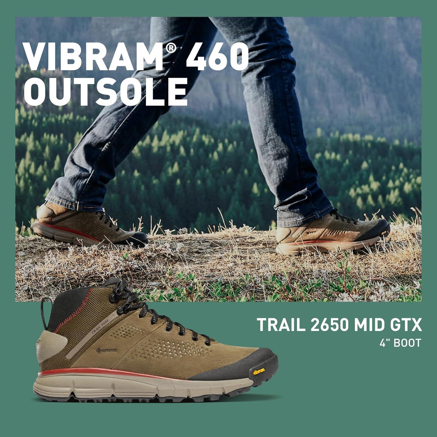imageDanner Trail 2650 GoreTex Mid 4quot Waterproof Hiking Shoes for Men Suede and Textile Upper with Comfort Footbed EXO Heel System ampamp Traction OutsoleDusty Olive New