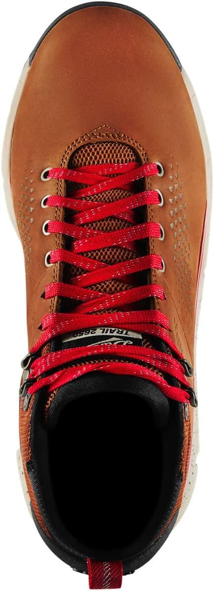 imageDanner Trail 2650 GoreTex Mid 4quot Waterproof Hiking Shoes for Men Suede and Textile Upper with Comfort Footbed EXO Heel System ampamp Traction OutsoleBrownRed