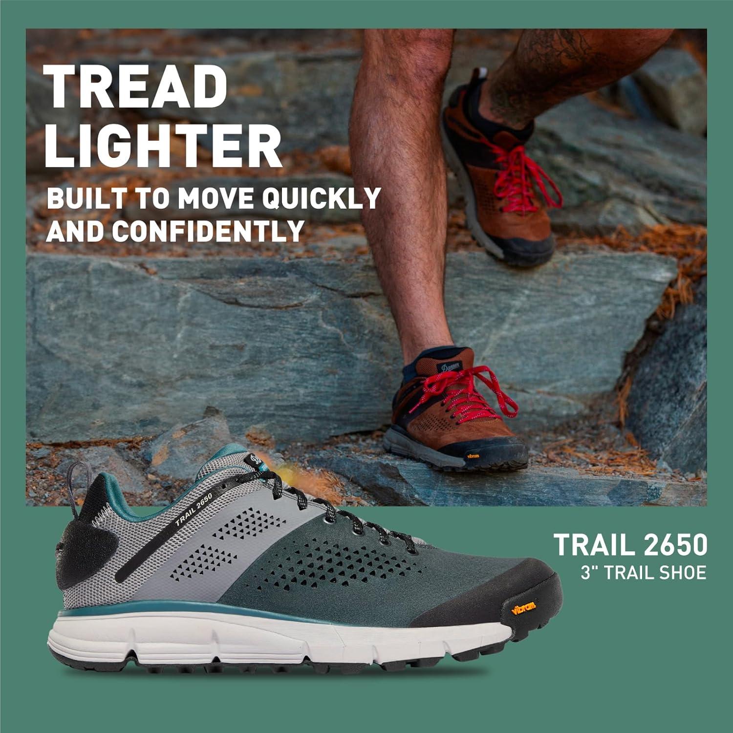 imageDanner Trail 2650 Hiking Shoes for Men Durable Suede Lightweight Textile with Breathable Mesh Lining Ortholite Footbed ampamp Vibram Traction OutsoleCharcoalGoblin Blue