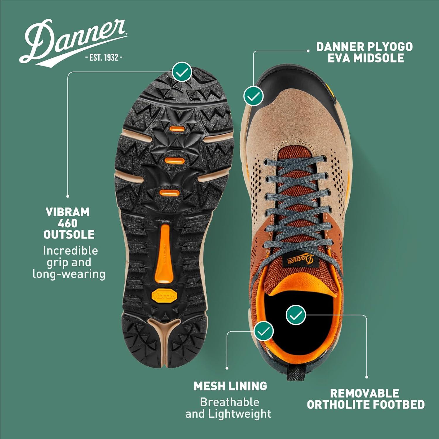 imageDanner Trail 2650 Hiking Shoes for Men Durable Suede Lightweight Textile with Breathable Mesh Lining Ortholite Footbed ampamp Vibram Traction OutsoleTimber WolfBone Brown