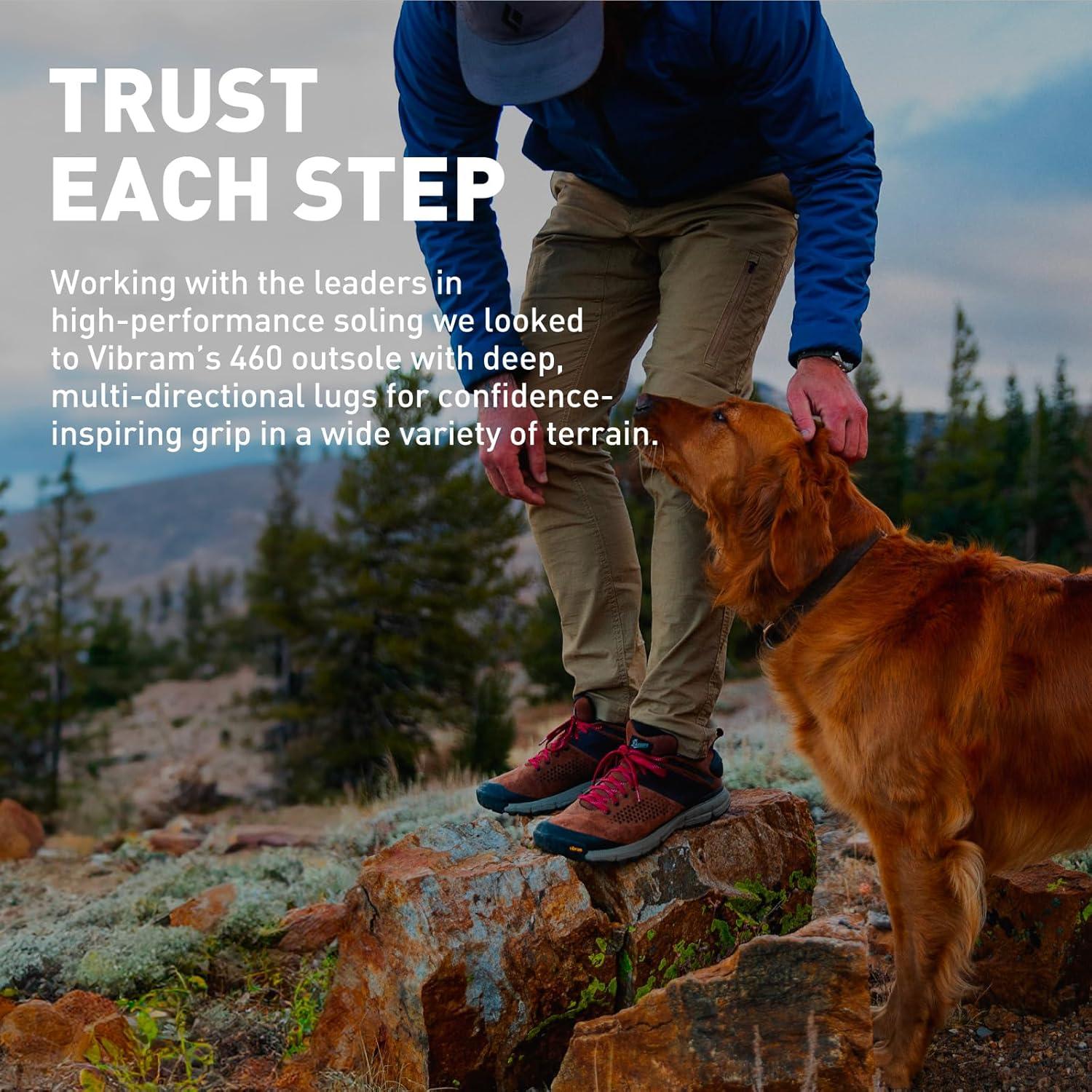 imageDanner Trail 2650 Hiking Shoes for Men Durable Suede Lightweight Textile with Breathable Mesh Lining Ortholite Footbed ampamp Vibram Traction OutsoleBrownRed