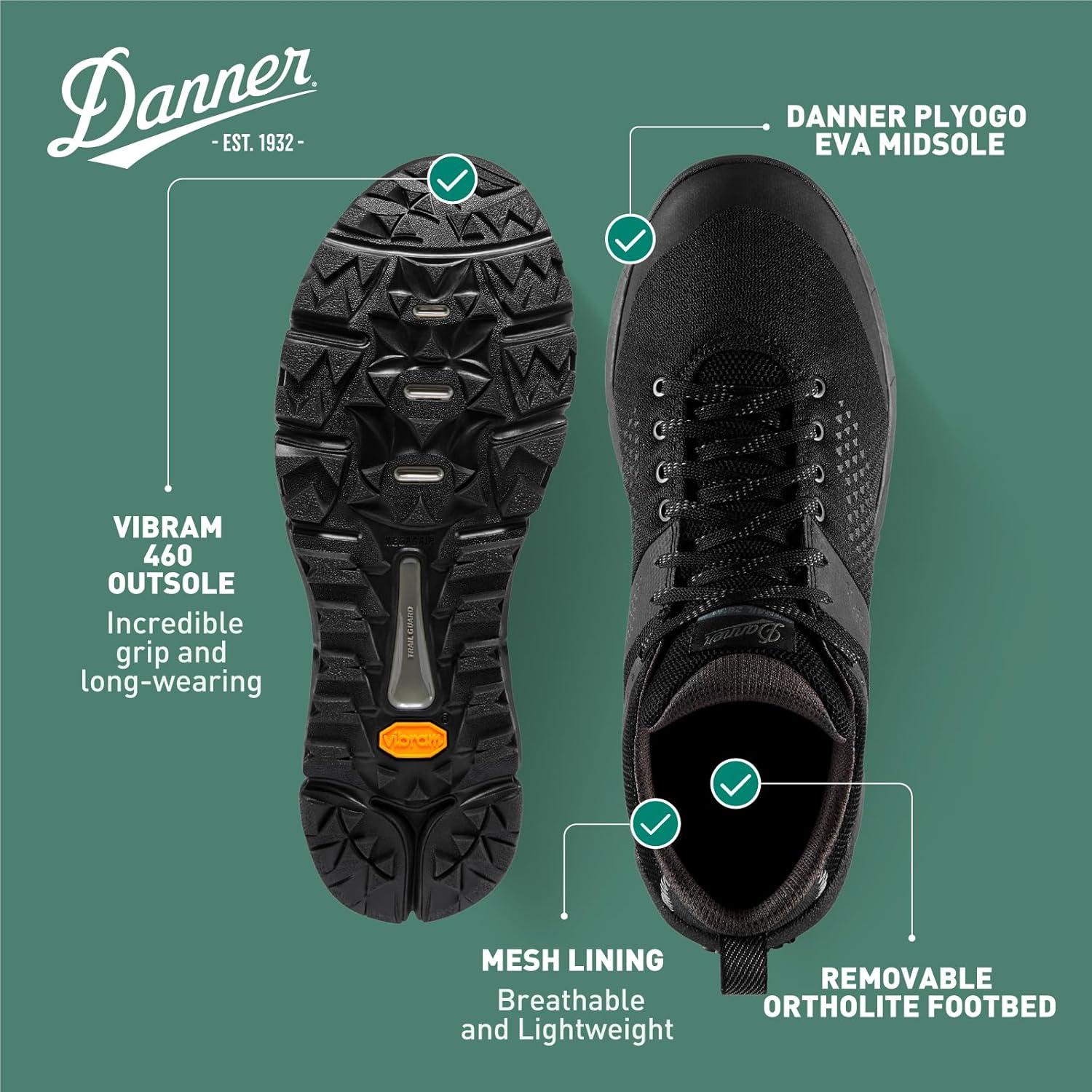 imageDanner Trail 2650 Hiking Shoes for Men Durable Suede Lightweight Textile with Breathable Mesh Lining Ortholite Footbed ampamp Vibram Traction OutsoleBlack Shadow