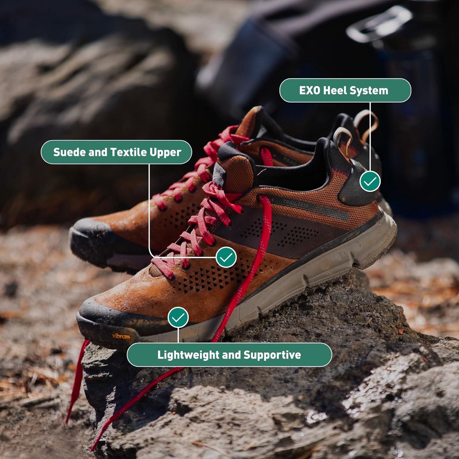 imageDanner Trail 2650 Hiking Shoes for Men Durable Suede Lightweight Textile with Breathable Mesh Lining Ortholite Footbed ampamp Vibram Traction OutsoleTimber WolfBone Brown