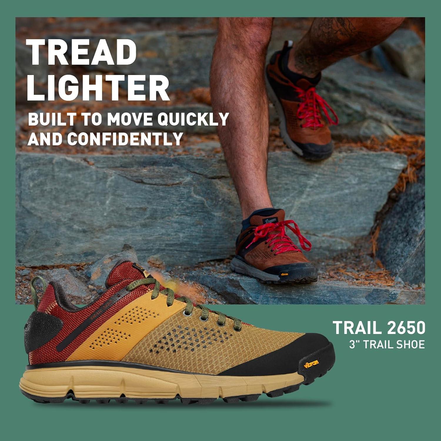 imageDanner Trail 2650 Hiking Shoes for Men Durable Suede Lightweight Textile with Breathable Mesh Lining Ortholite Footbed ampamp Vibram Traction OutsolePainted Hills