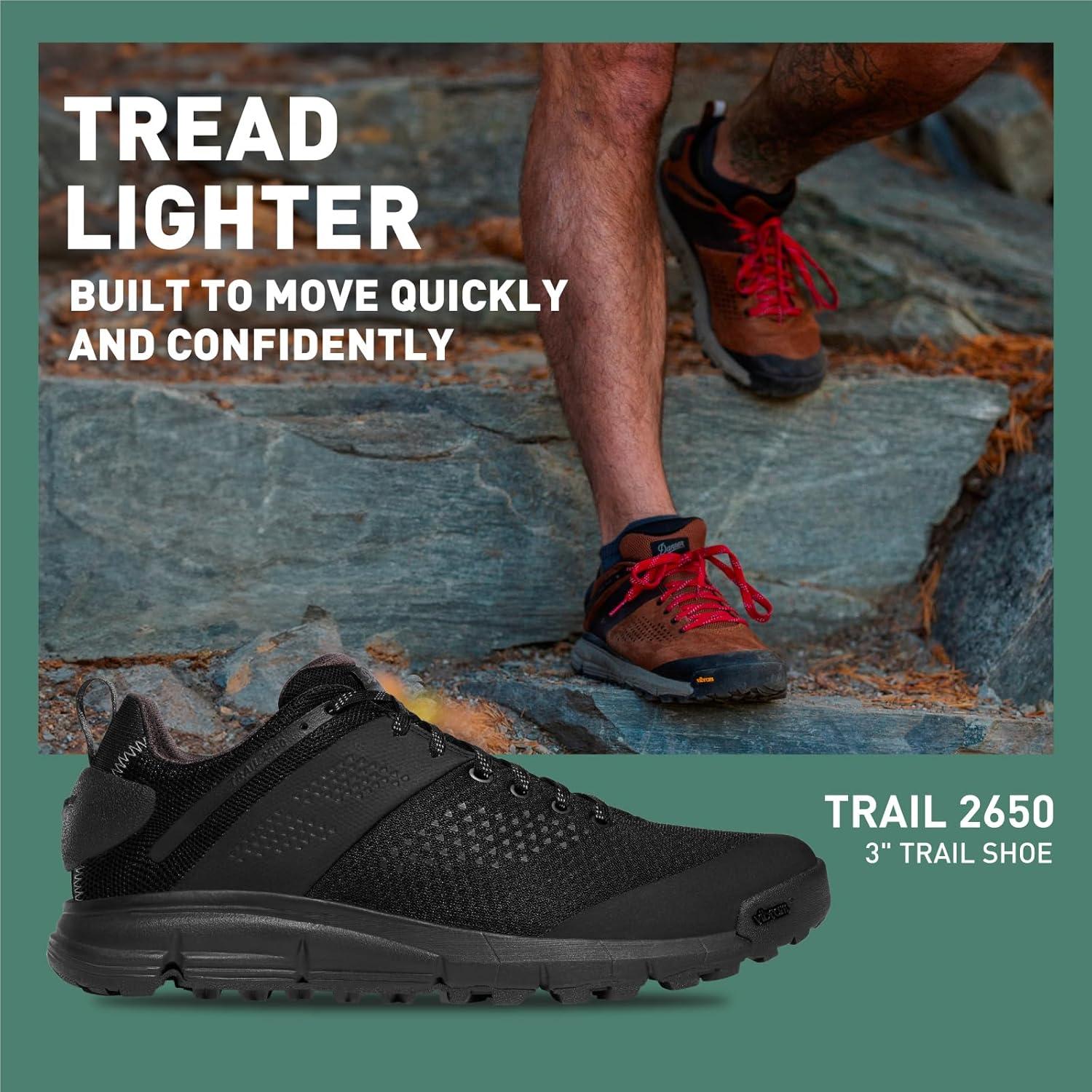 imageDanner Trail 2650 Hiking Shoes for Men Durable Suede Lightweight Textile with Breathable Mesh Lining Ortholite Footbed ampamp Vibram Traction OutsoleBlack Shadow