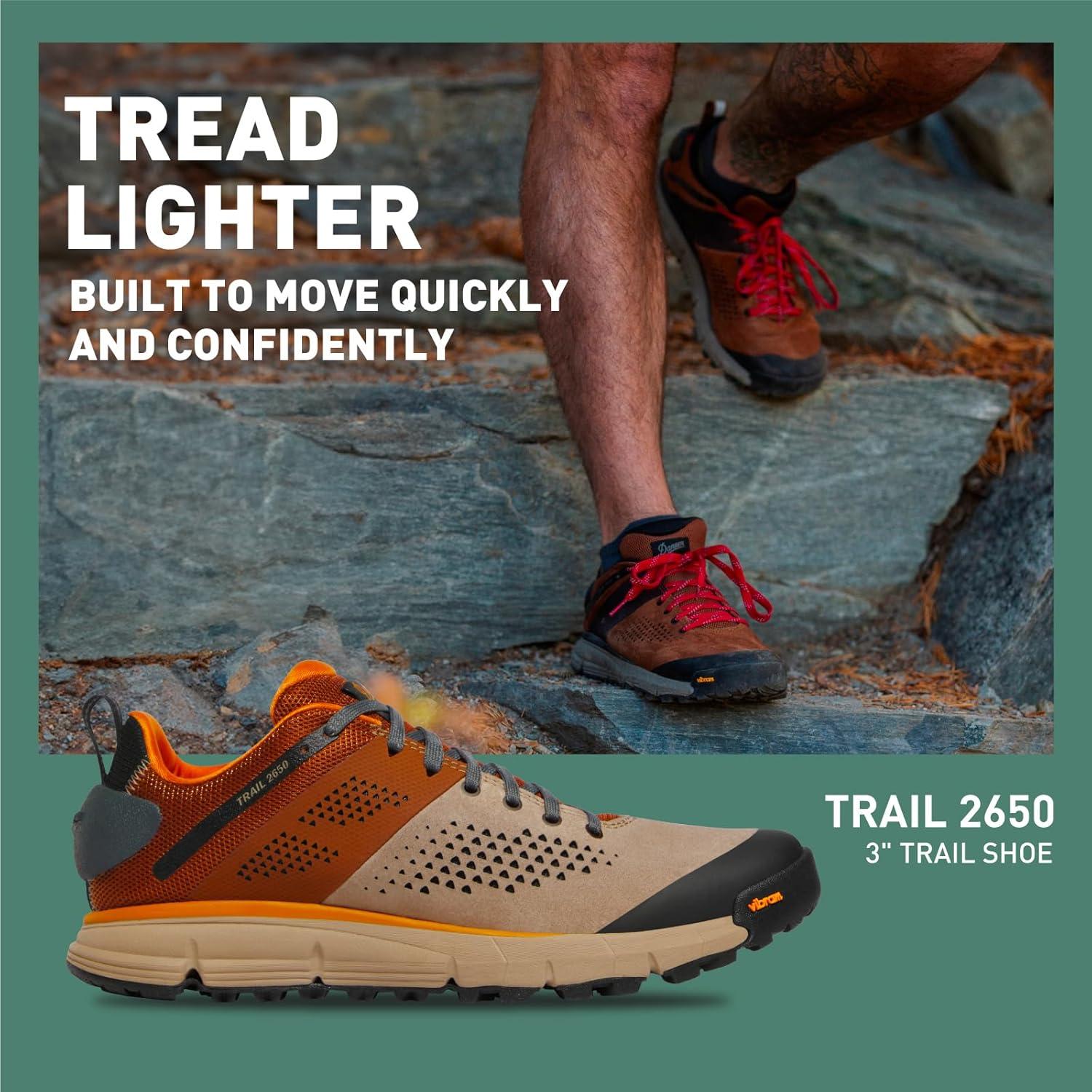imageDanner Trail 2650 Hiking Shoes for Men Durable Suede Lightweight Textile with Breathable Mesh Lining Ortholite Footbed ampamp Vibram Traction OutsoleTimber WolfBone Brown