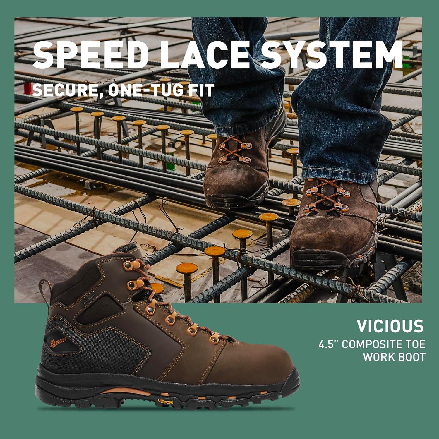 imageDanner Vicious 45 Composite Toe Work Boots for Men FullGrain Leather with Breathable GoreTex Lining Speed Lace System ampamp Non Slip Heel OutsoleBrownOrange