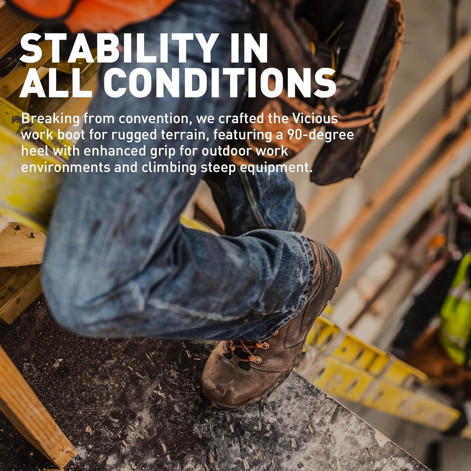 imageDanner Vicious 45 Composite Toe Work Boots for Men FullGrain Leather with Breathable GoreTex Lining Speed Lace System ampamp Non Slip Heel OutsoleBrownOrange