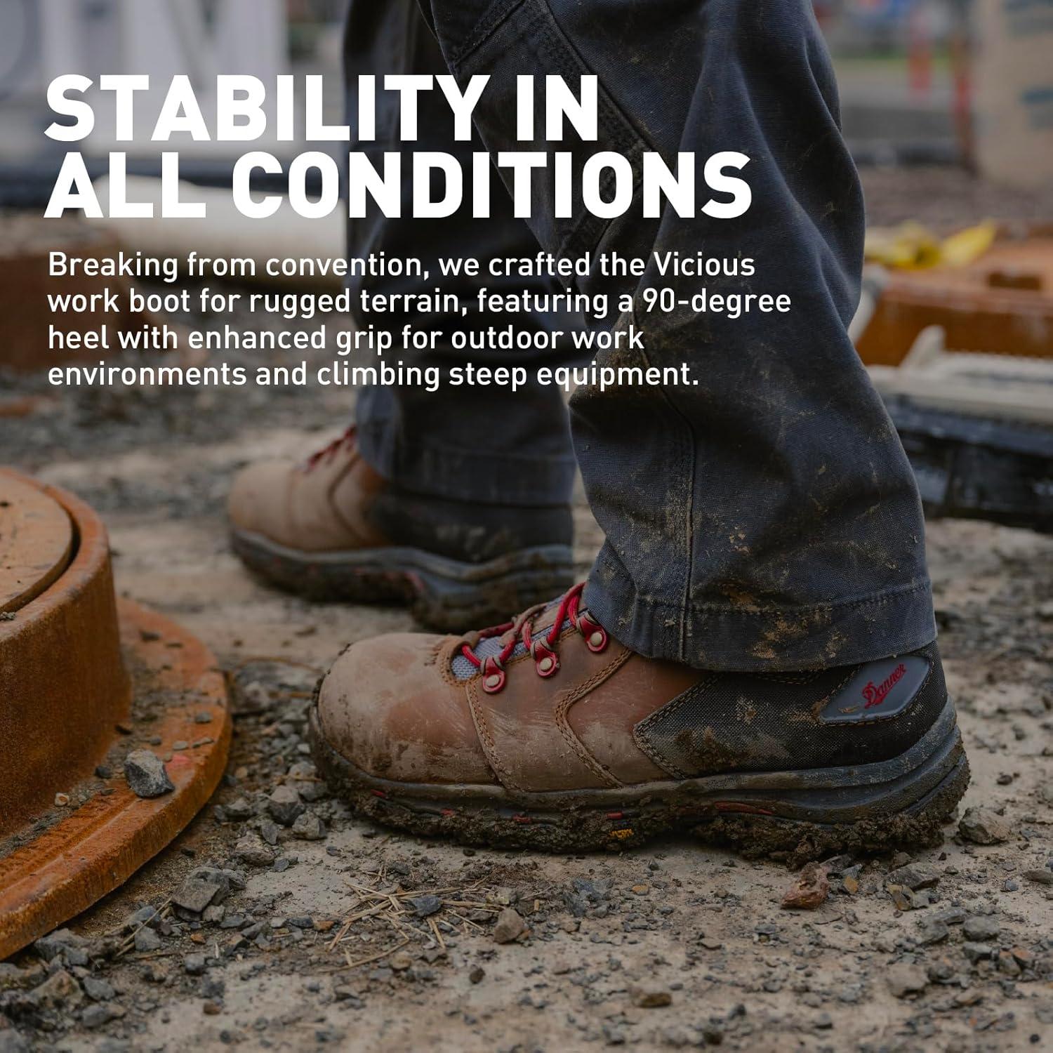 imageDanner Vicious 45 Composite Toe Work Boots for Men FullGrain Leather with Breathable GoreTex Lining Speed Lace System ampamp Non Slip Heel OutsoleBrownRed