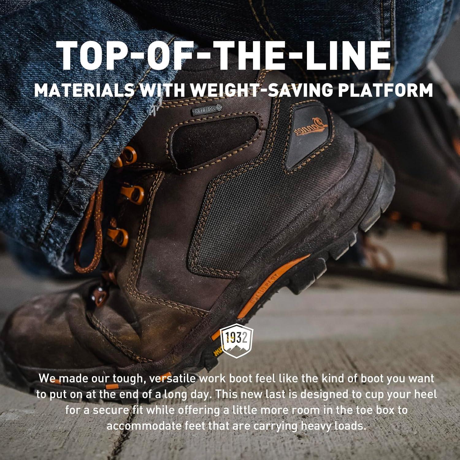 imageDanner Vicious 45 Composite Toe Work Boots for Men FullGrain Leather with Breathable GoreTex Lining Speed Lace System ampamp Non Slip Heel OutsoleBrownOrange