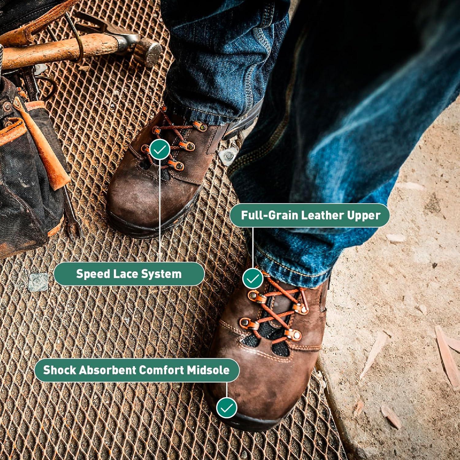 imageDanner Vicious 45 Composite Toe Work Boots for Men FullGrain Leather with Breathable GoreTex Lining Speed Lace System ampamp Non Slip Heel OutsoleBrownOrange