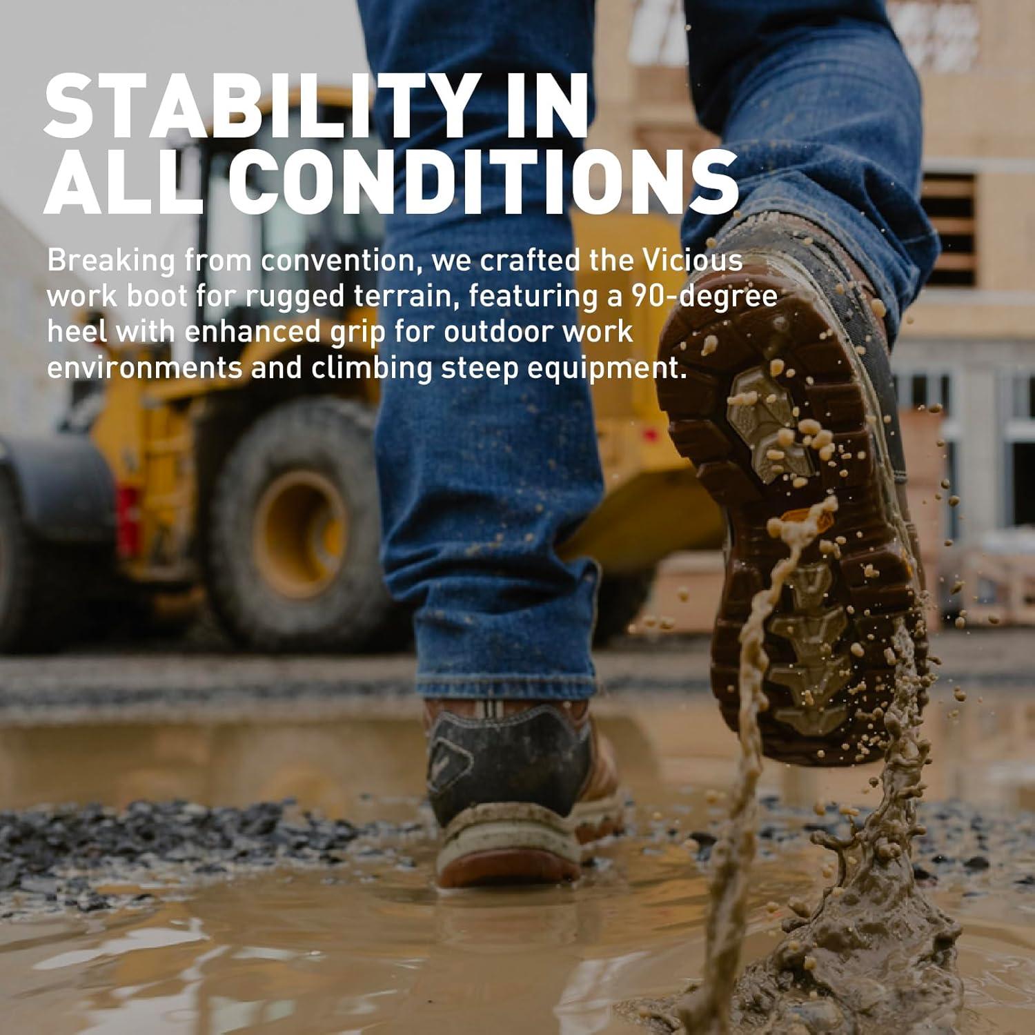 imageDanner Vicious 45 Composite Toe Work Boots for Men FullGrain Leather with Breathable GoreTex Lining Speed Lace System ampamp Non Slip Heel OutsoleTanBlack