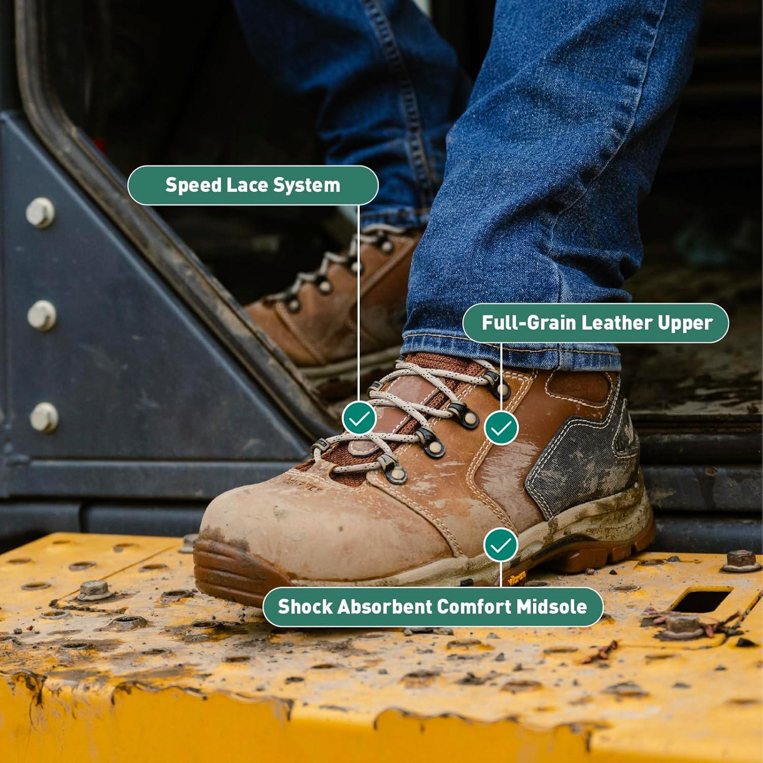 imageDanner Vicious 45 Composite Toe Work Boots for Men FullGrain Leather with Breathable GoreTex Lining Speed Lace System ampamp Non Slip Heel OutsoleTanBlack