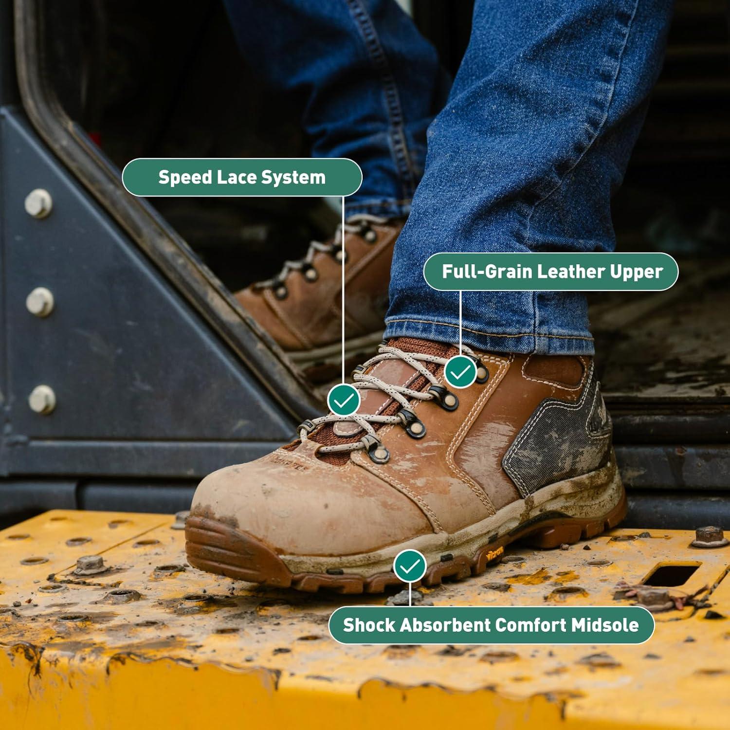 imageDanner Vicious 45 Waterproof Work Boots for Men FullGrain Leather with Breathable GoreTex Lining Speed Lace System and Non Slip Heeled OutsoleBlackBlue